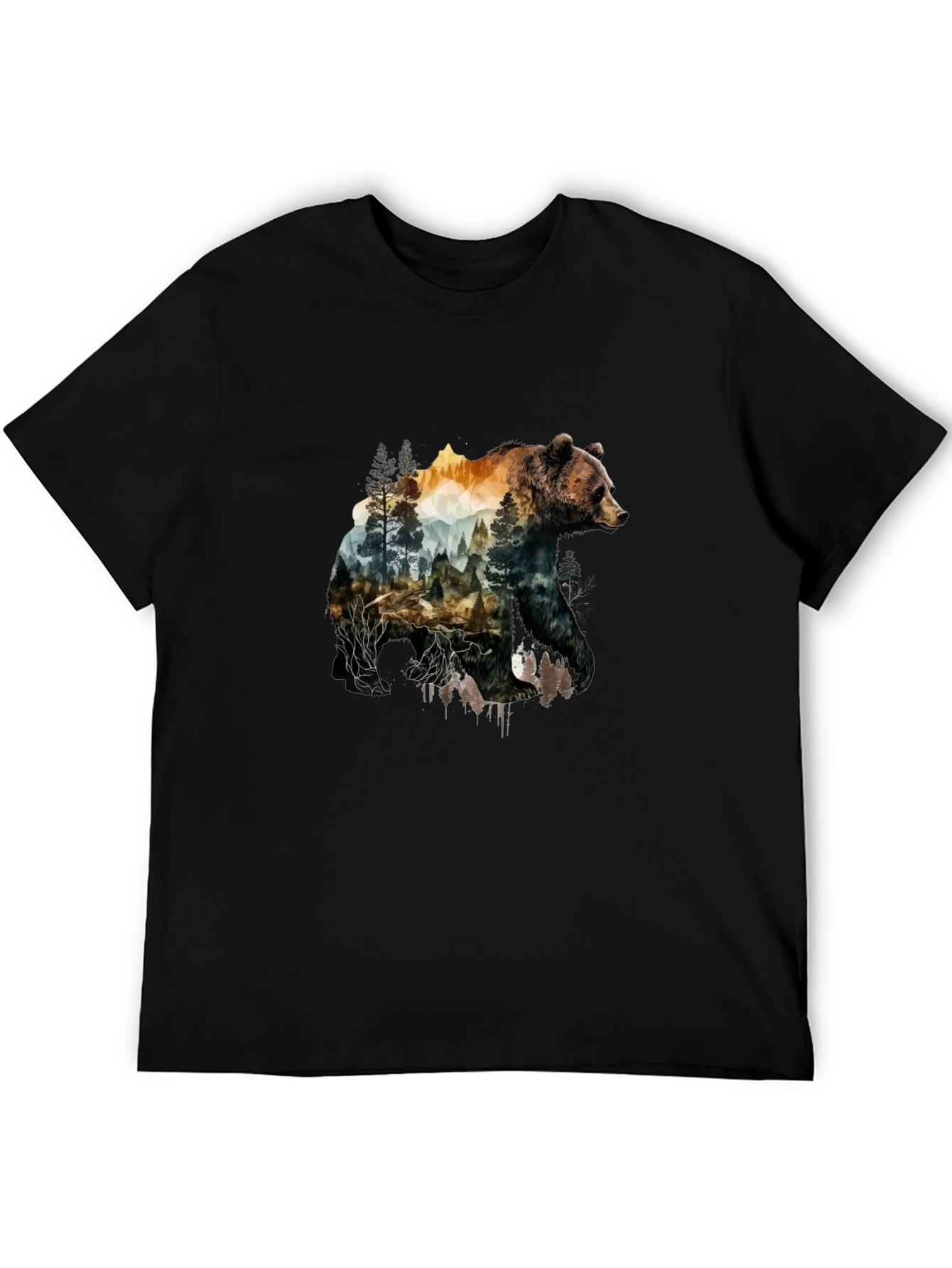 Nature Bear Graphic Tee - Black Cotton T-Shirt