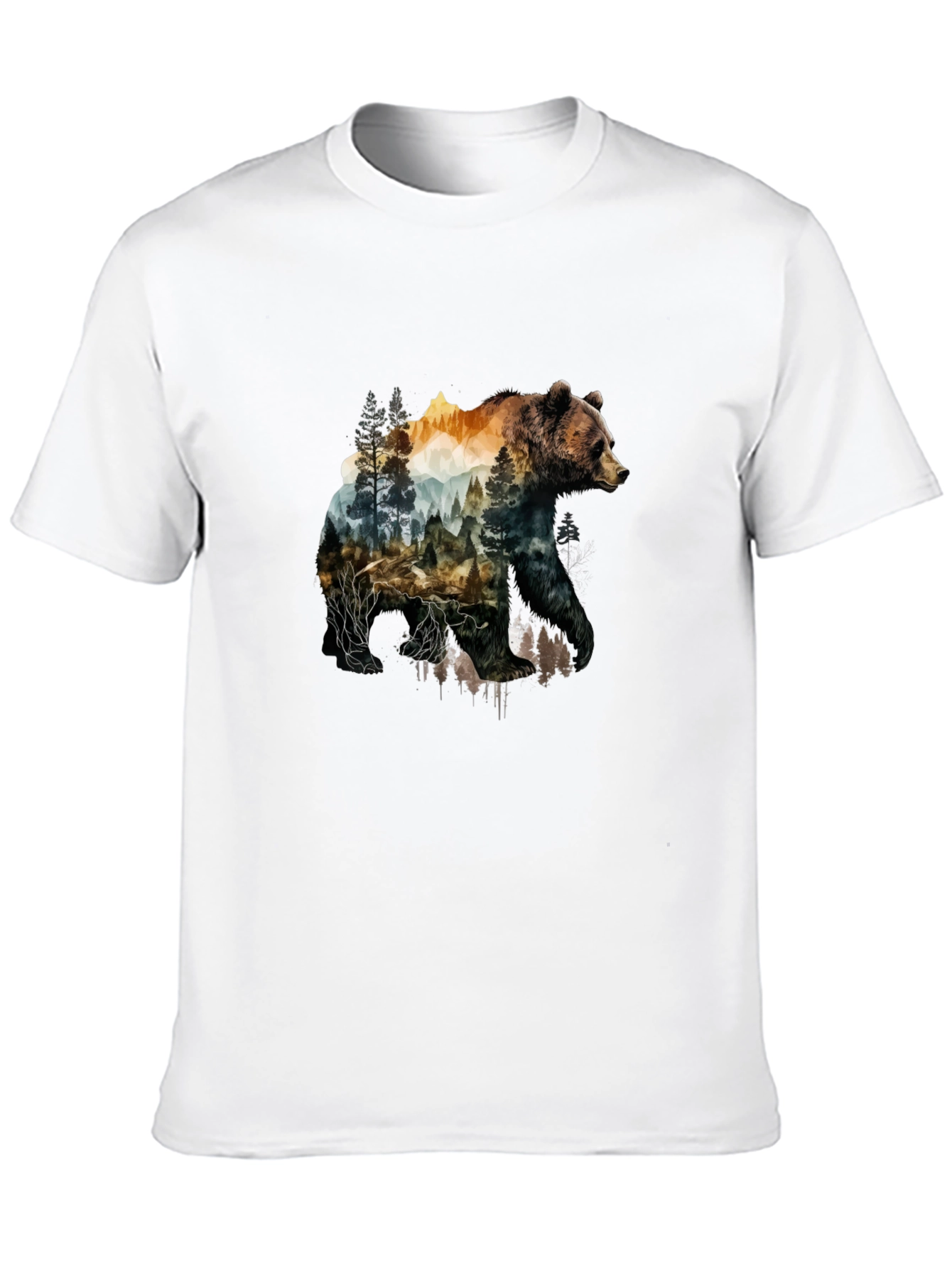 Nature Bear Graphic Tee - Black Cotton T-Shirt