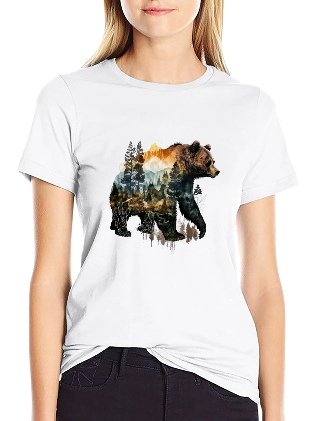 Nature Bear Graphic Tee - Black Cotton T-Shirt