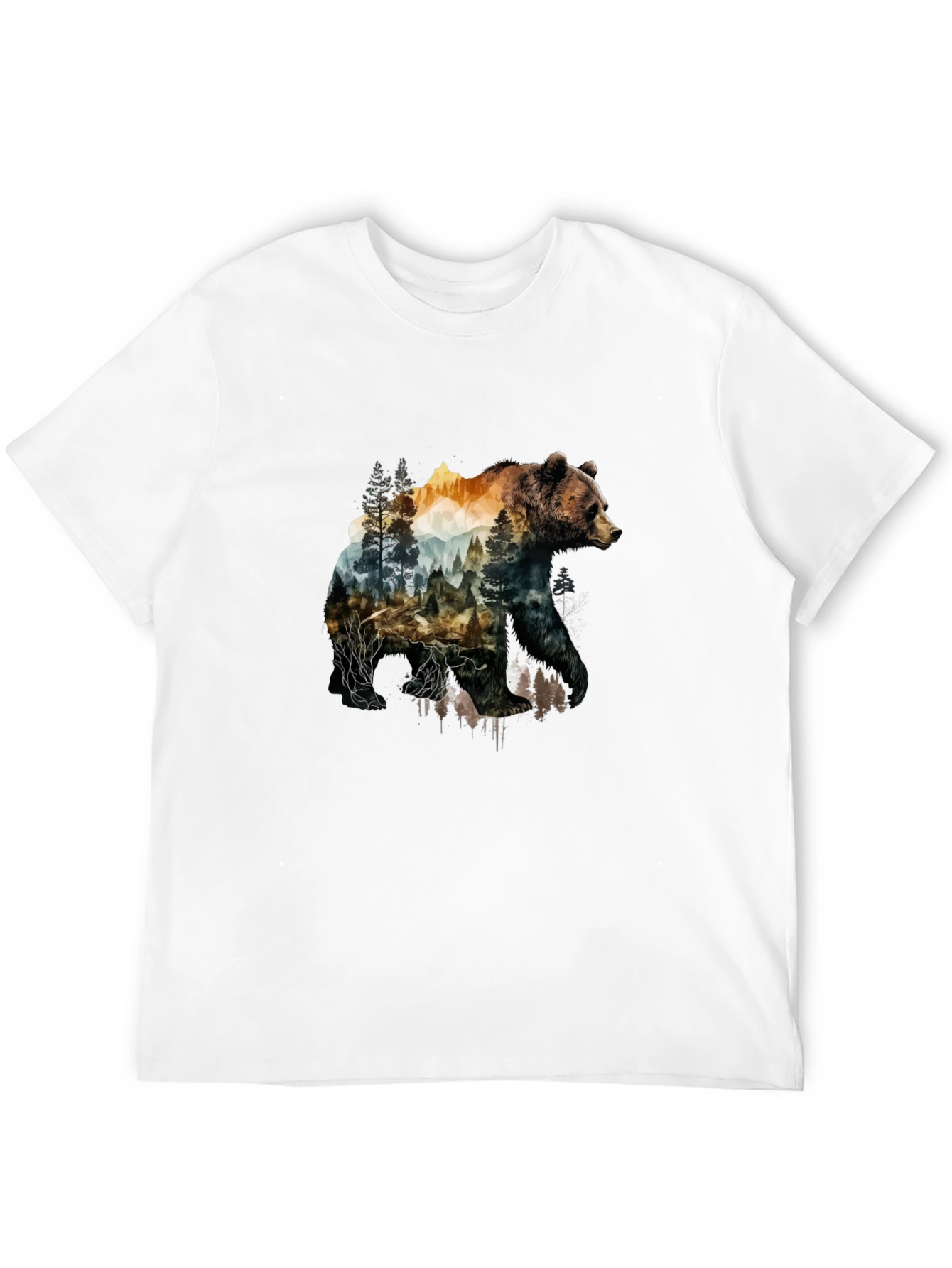 Nature Bear Graphic Tee - Black Cotton T-Shirt