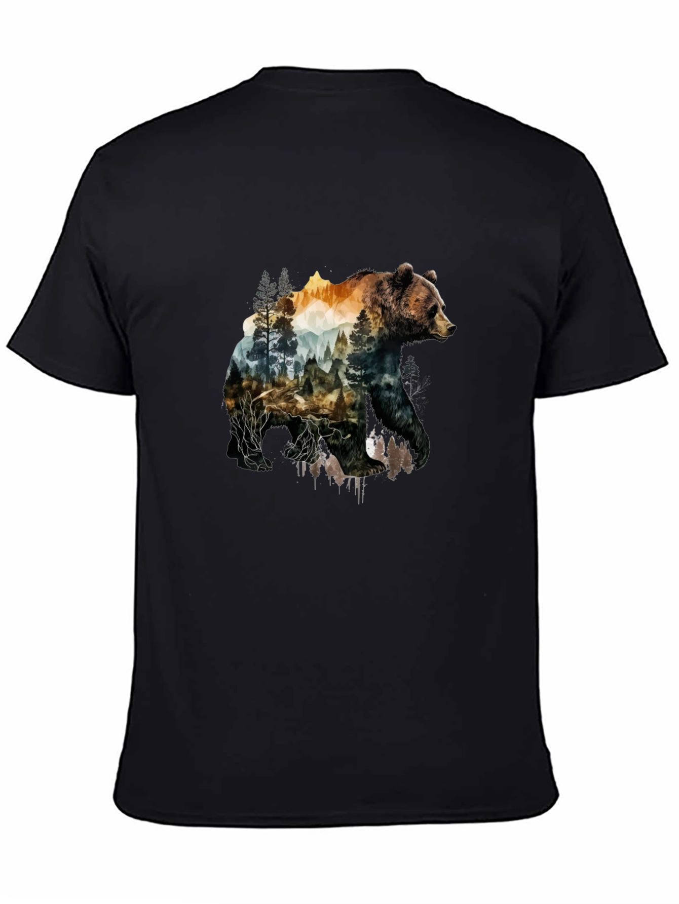 Nature Bear Graphic Tee - Black Cotton T-Shirt