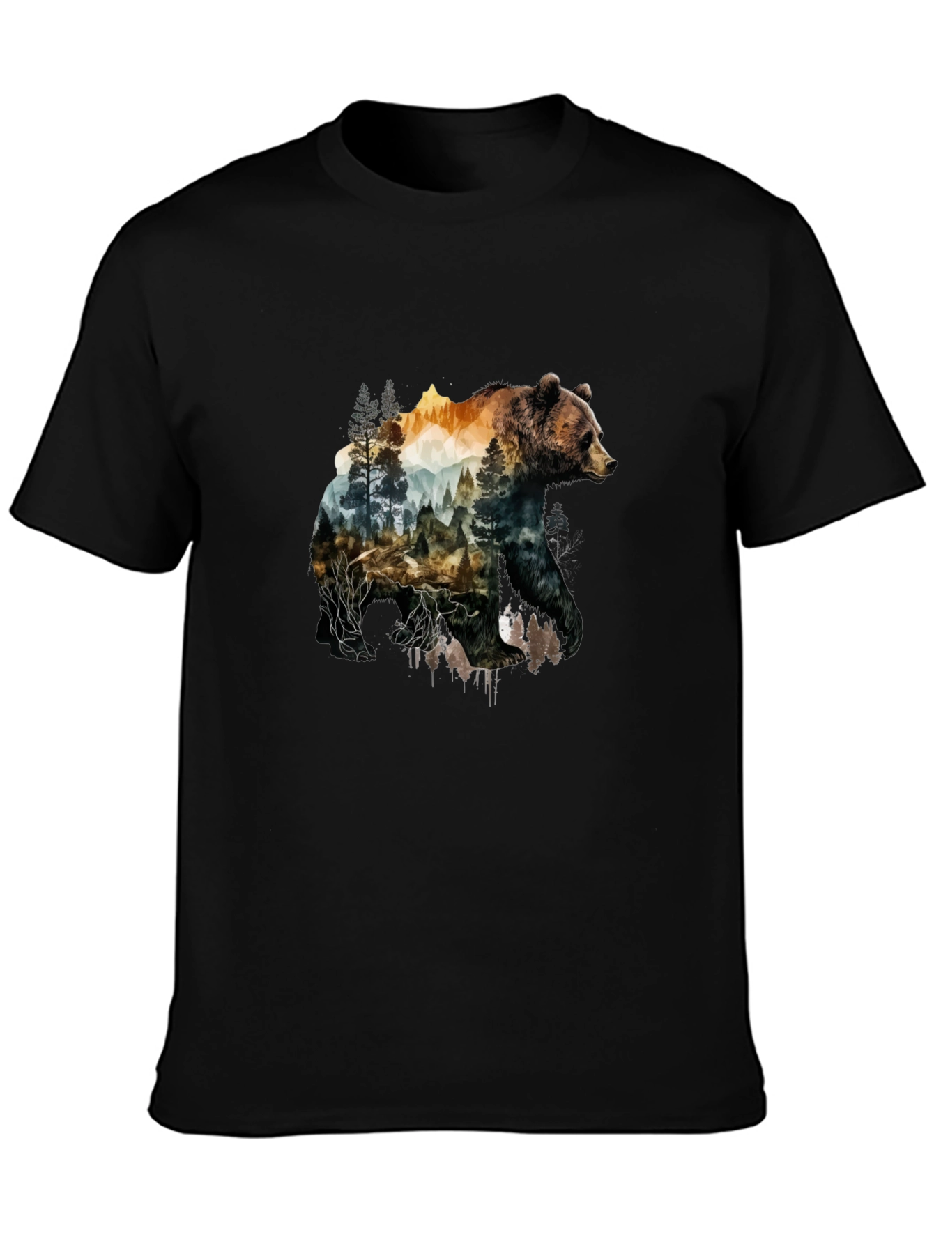 Nature Bear Graphic Tee - Black Cotton T-Shirt