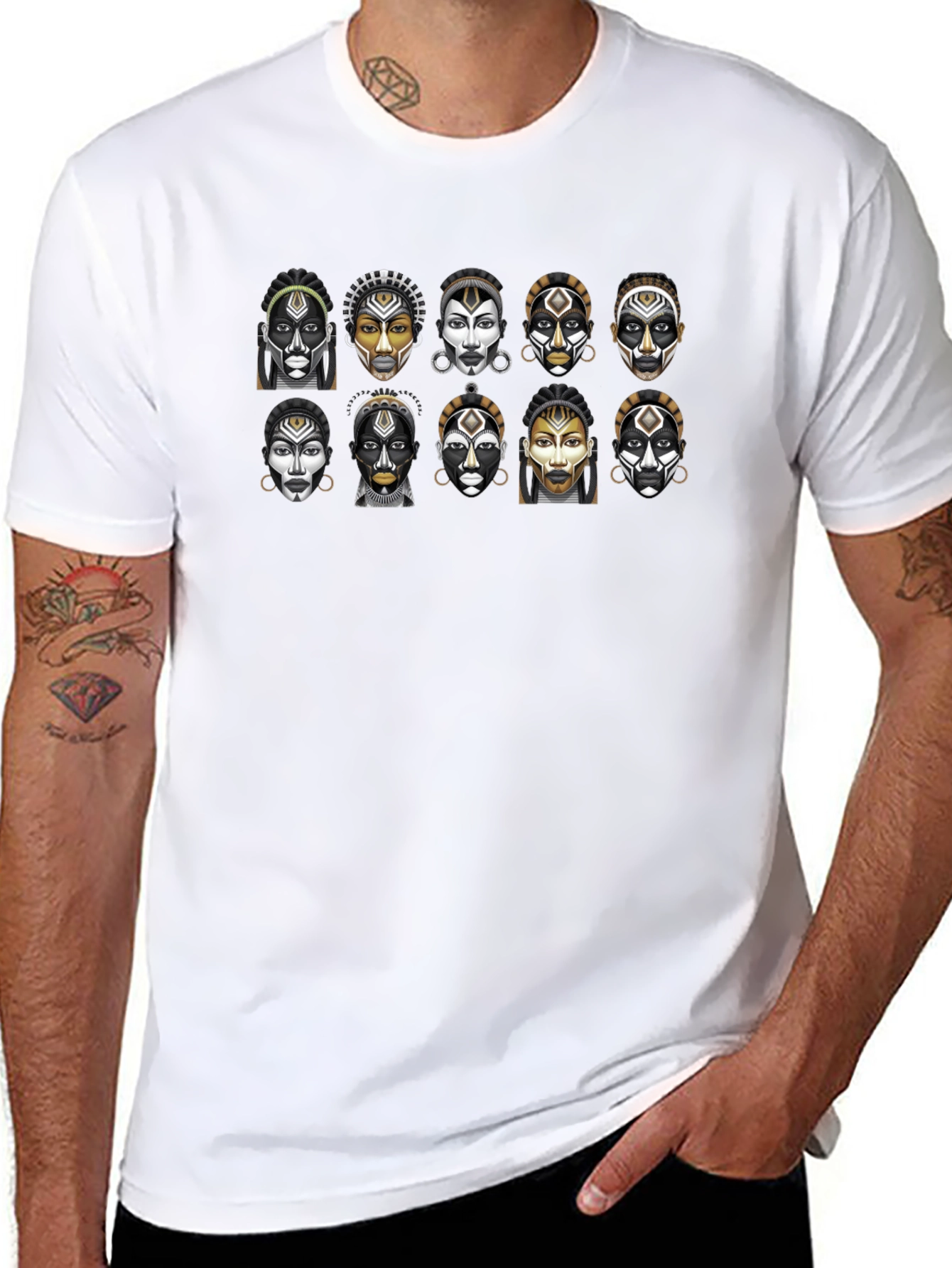 Tribal Faces Graphic T-Shirt