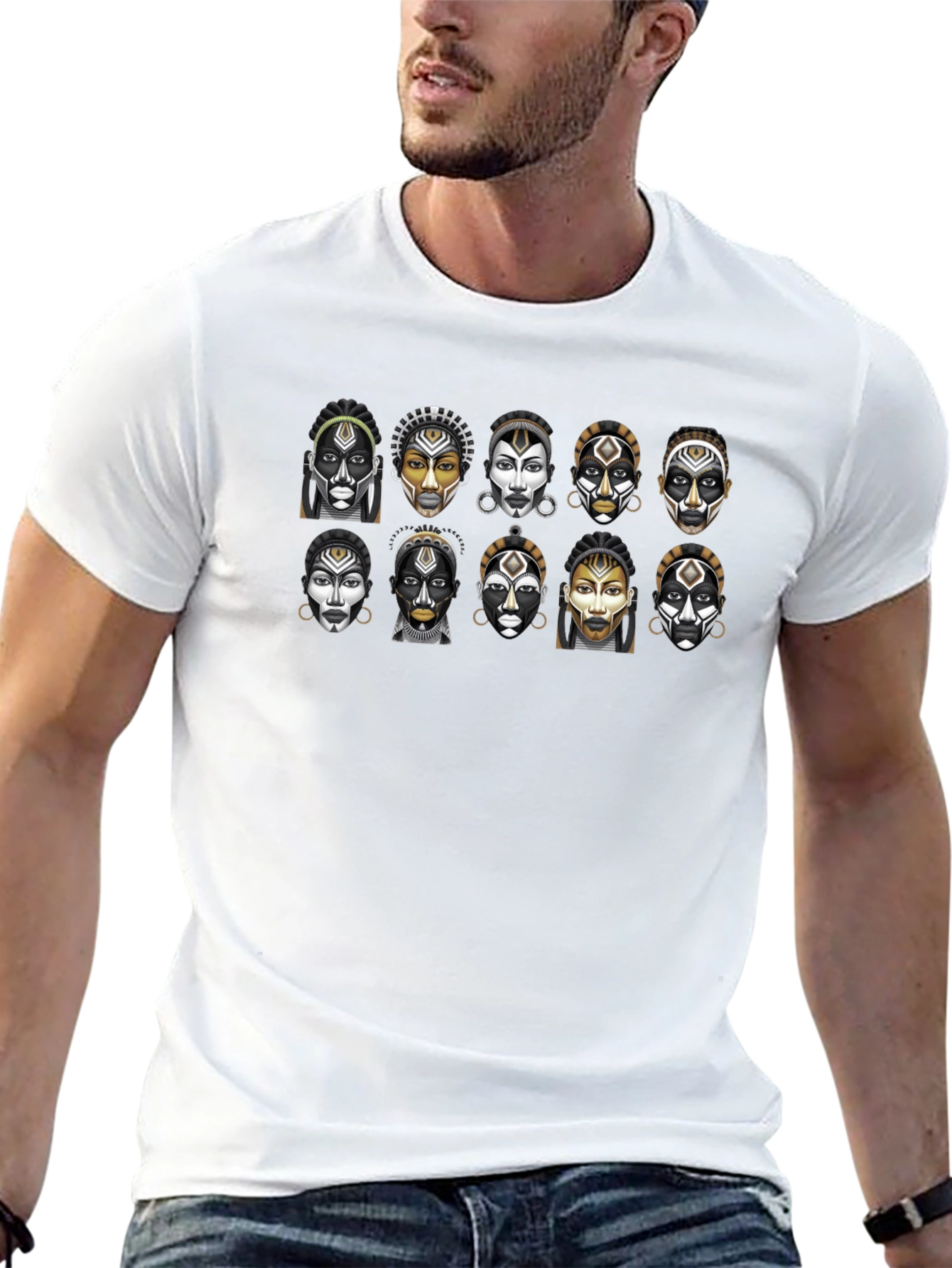 Tribal Faces Graphic T-Shirt