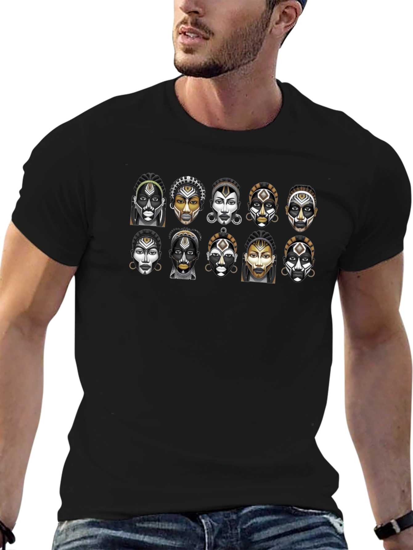 Tribal Faces Graphic T-Shirt