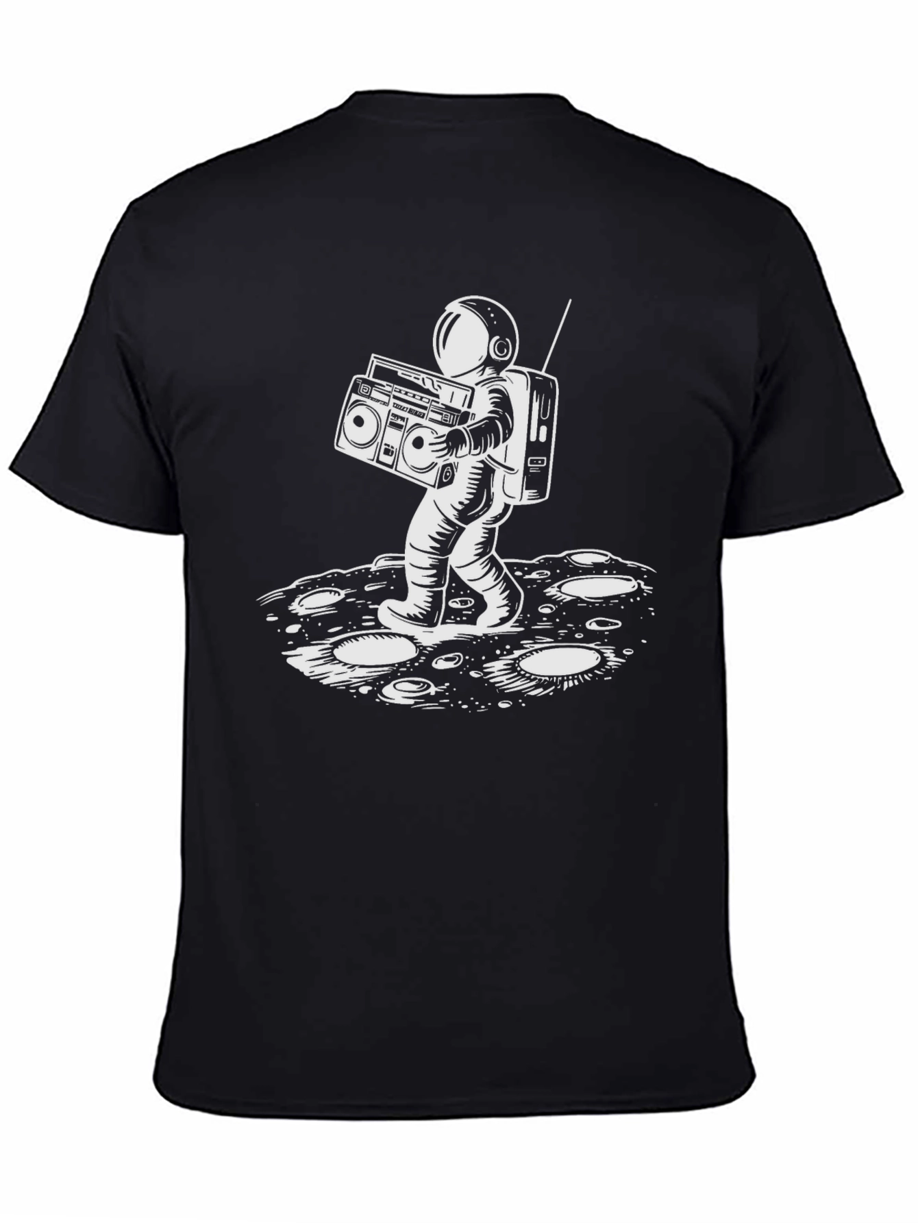 Astronaut Boombox Graphic Tee - Black Cotton T-Shirt