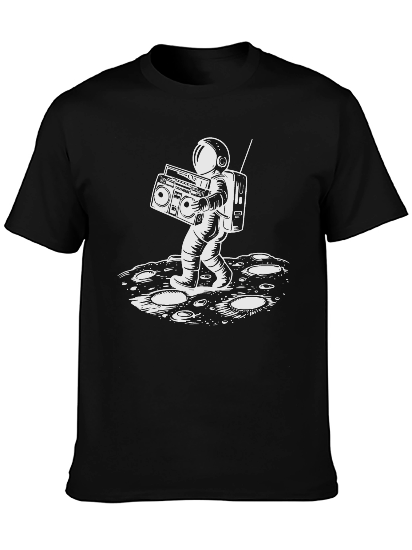 Astronaut Boombox Graphic Tee - Black Cotton T-Shirt