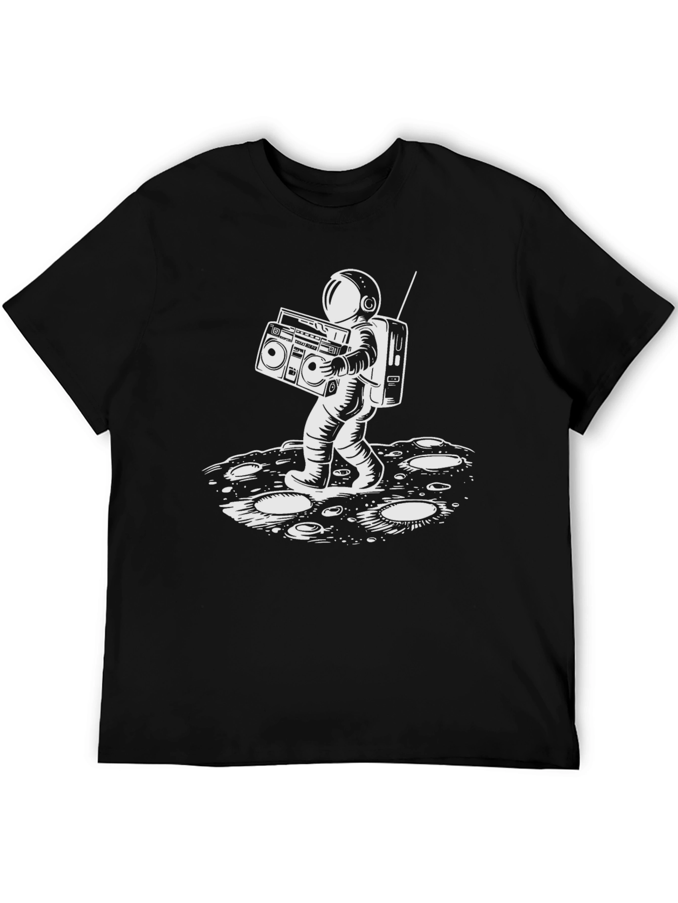 Astronaut Boombox Graphic Tee - Black Cotton T-Shirt