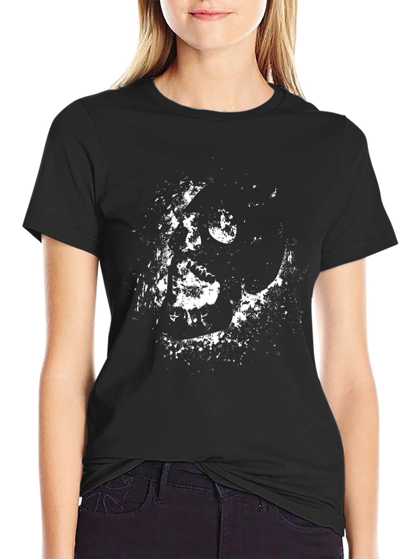 Graphic Skull Print Black T-Shirt - Grunge Style