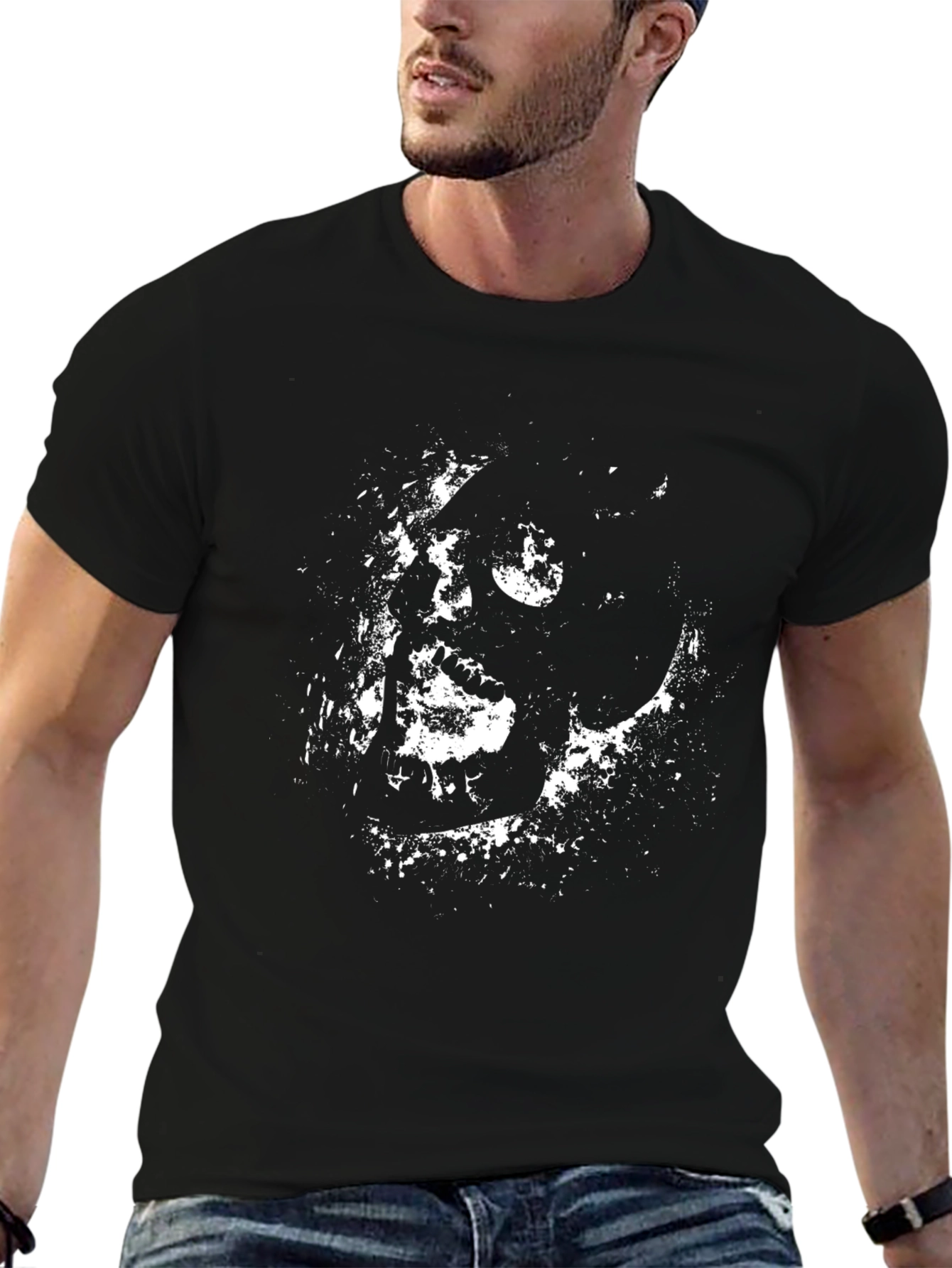 Graphic Skull Print Black T-Shirt - Grunge Style