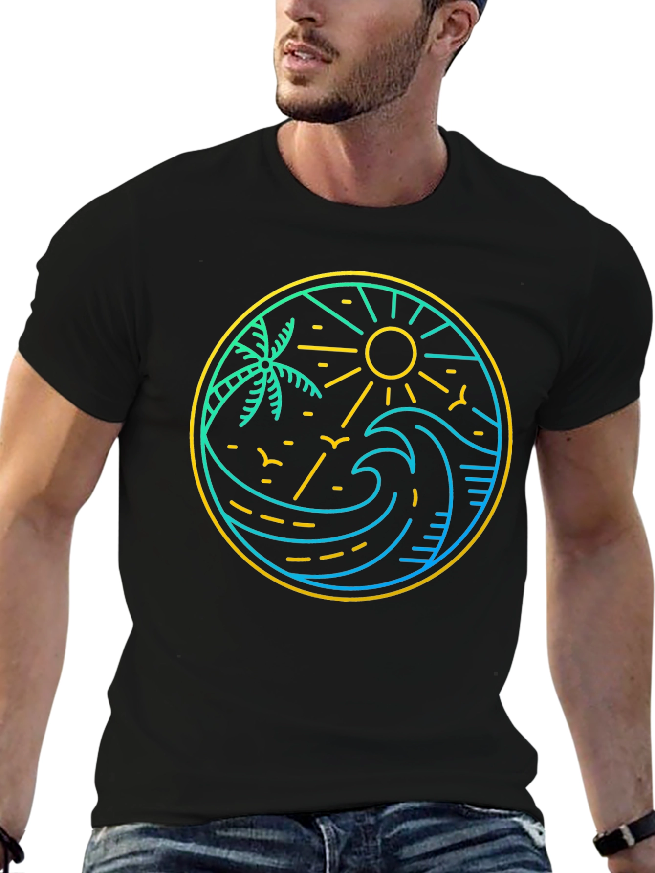 Tropical Vibe Black Tee - Coastal Design