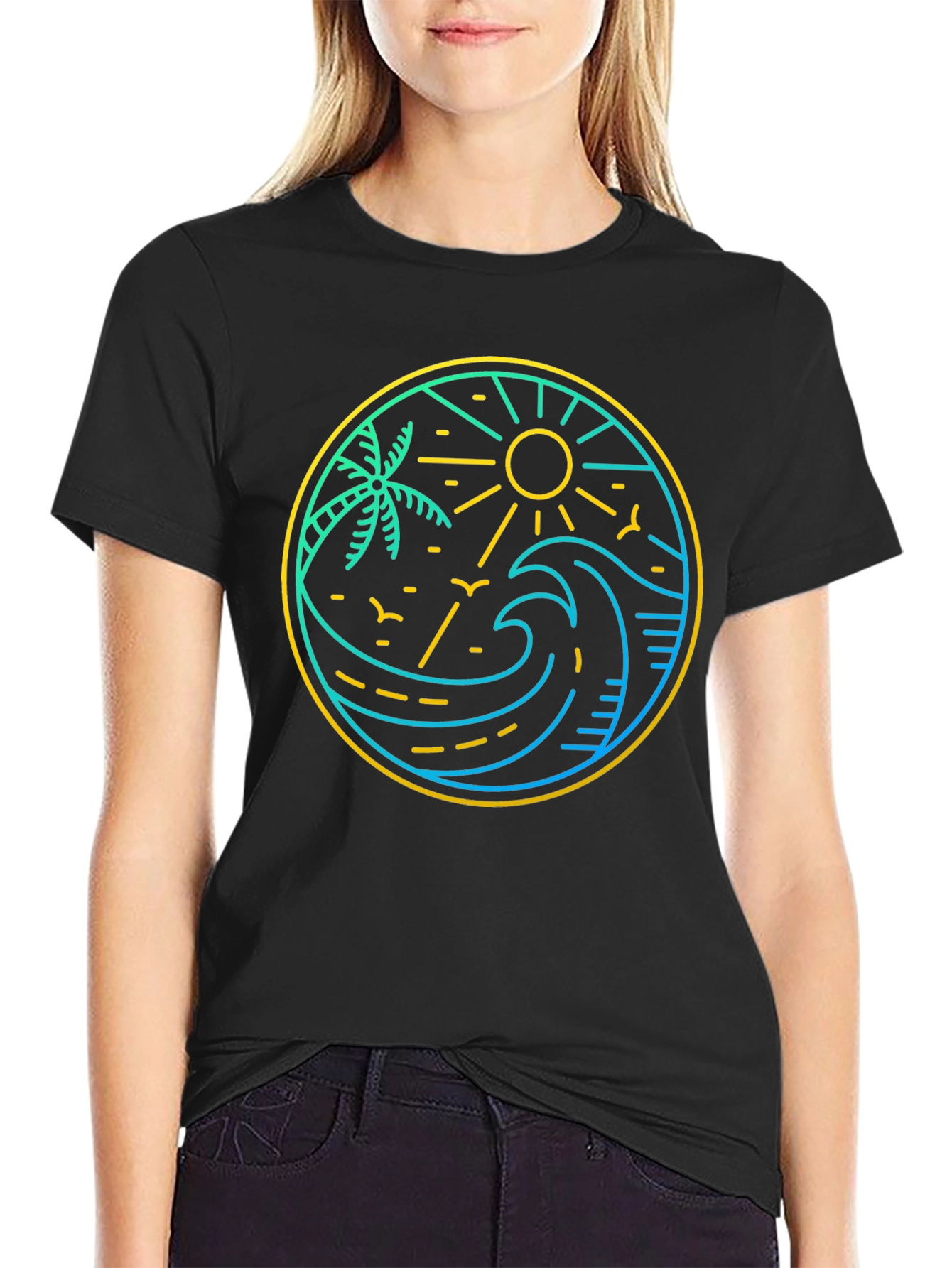 Tropical Vibe Black Tee - Coastal Design