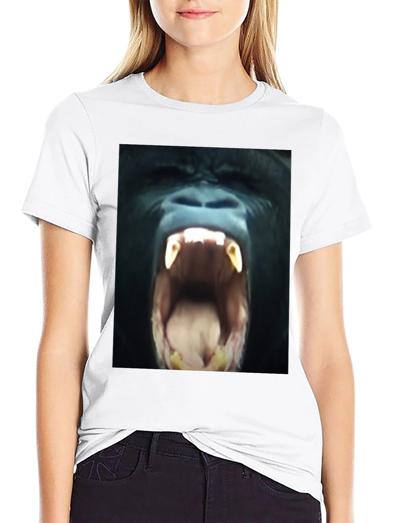 Black T-Shirt with Roaring Gorilla Graphic