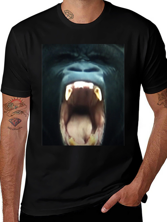 Black T-Shirt with Roaring Gorilla Graphic