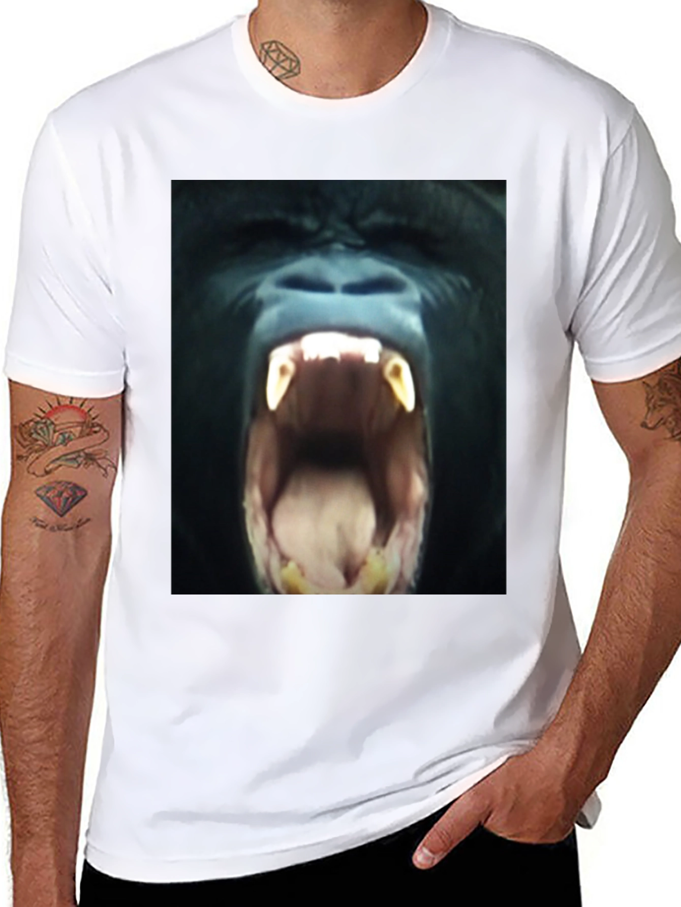 Black T-Shirt with Roaring Gorilla Graphic