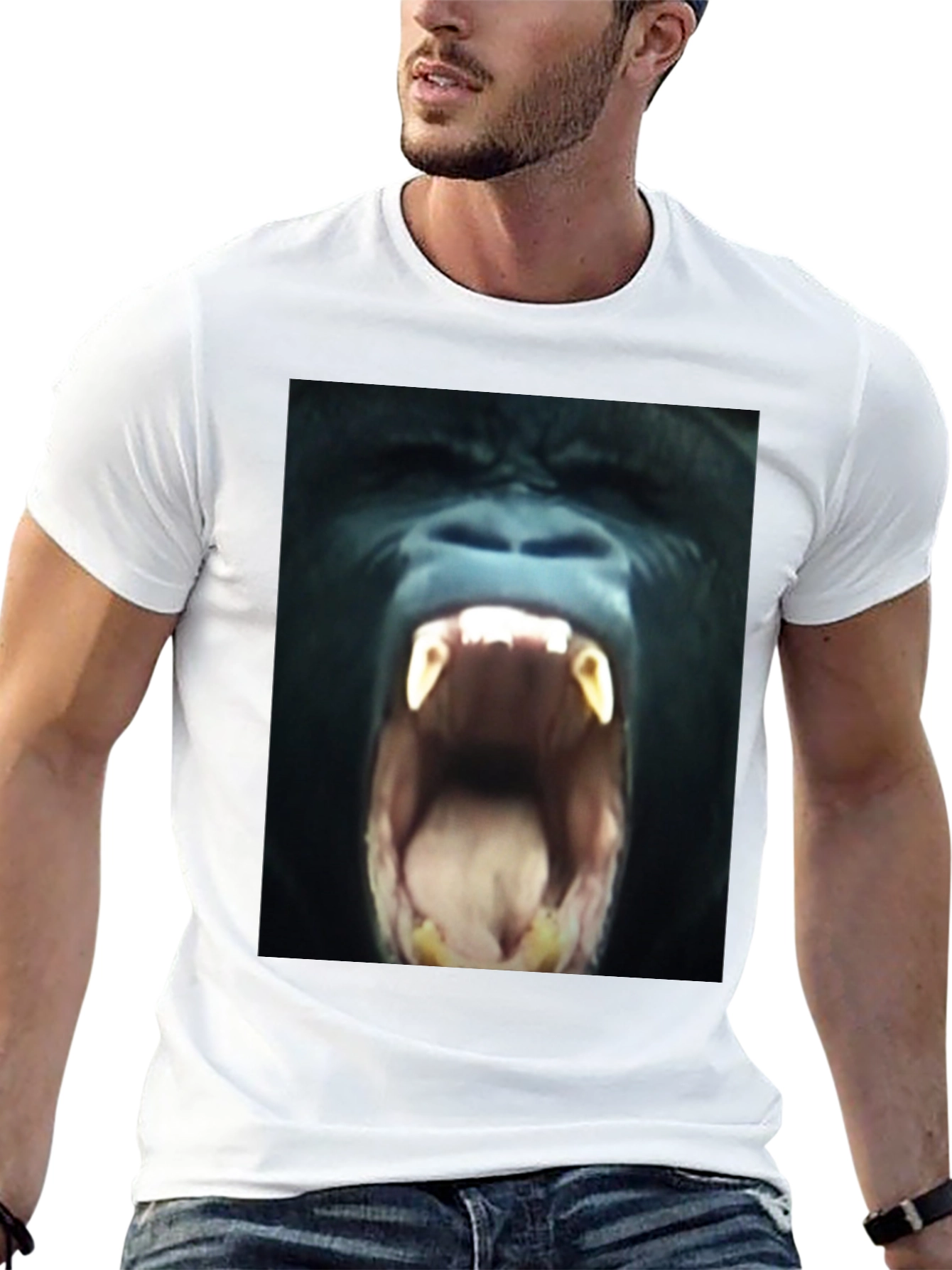 Black T-Shirt with Roaring Gorilla Graphic