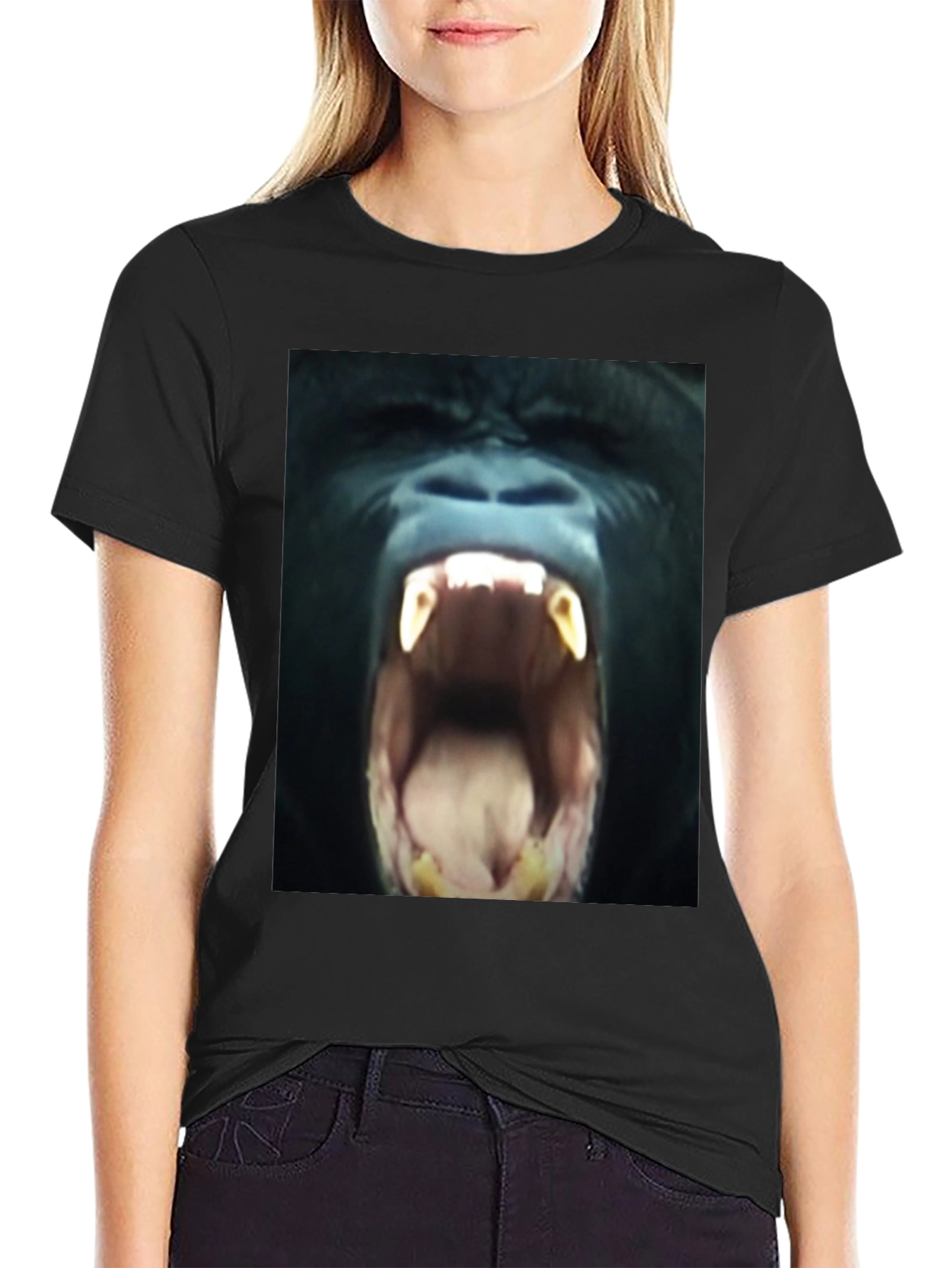 Black T-Shirt with Roaring Gorilla Graphic