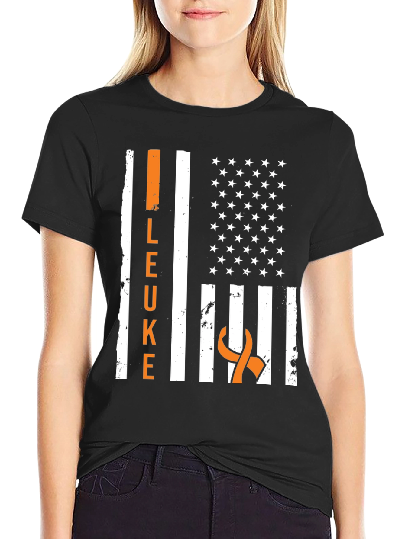 Leukemia Awareness American Flag T-Shirt