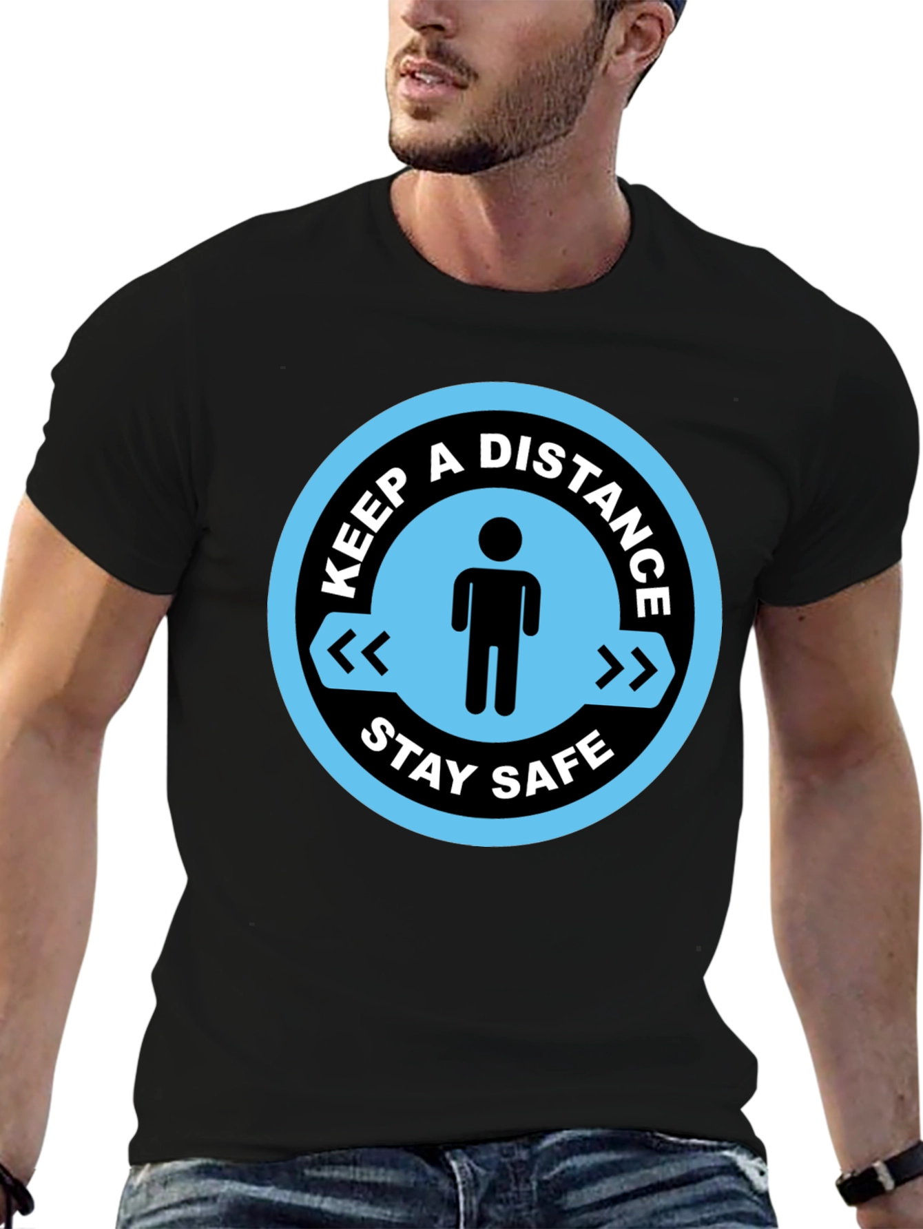 Keep a Distance Stay Safe Black T-Shirt