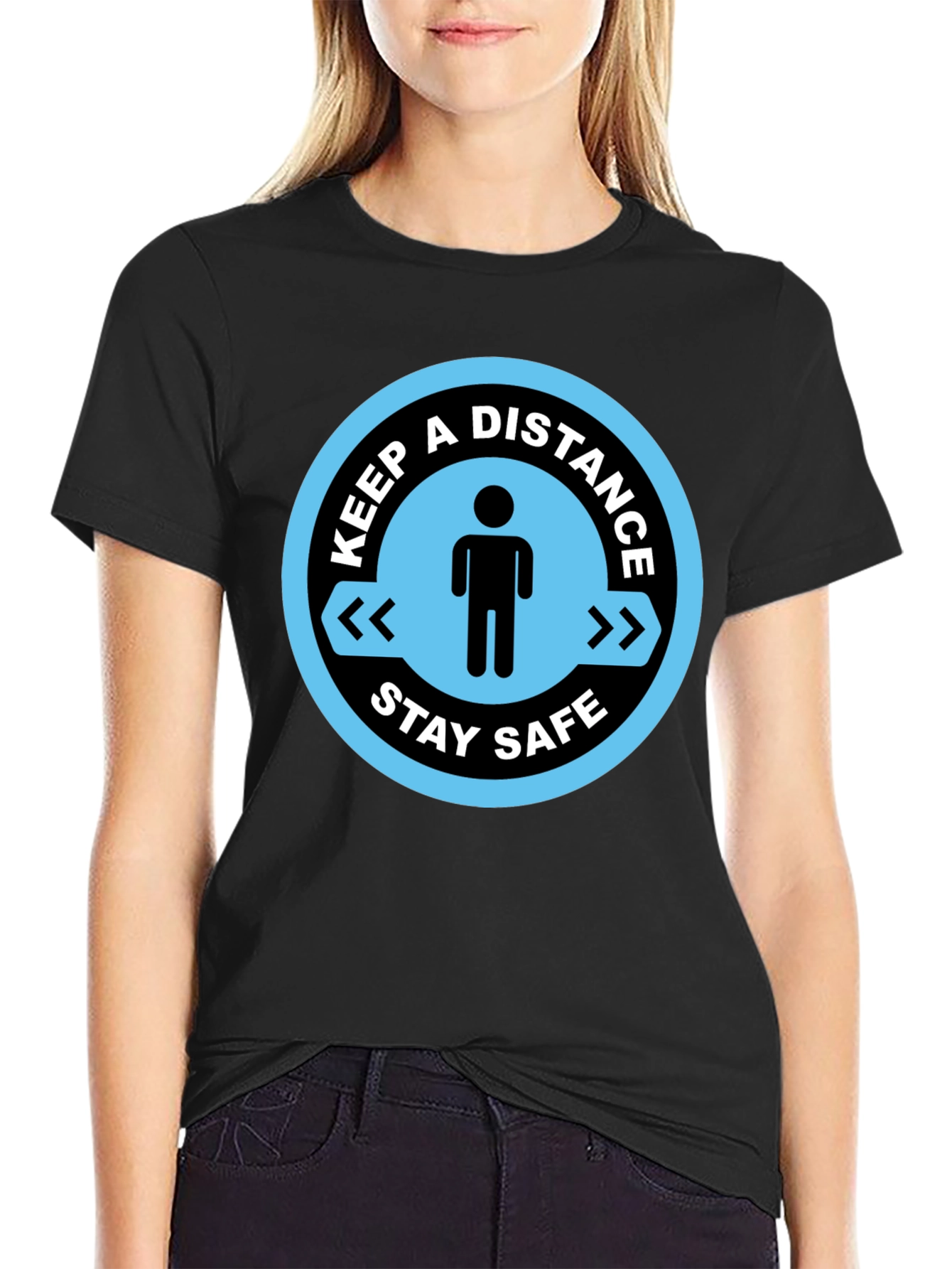 Keep a Distance Stay Safe Black T-Shirt