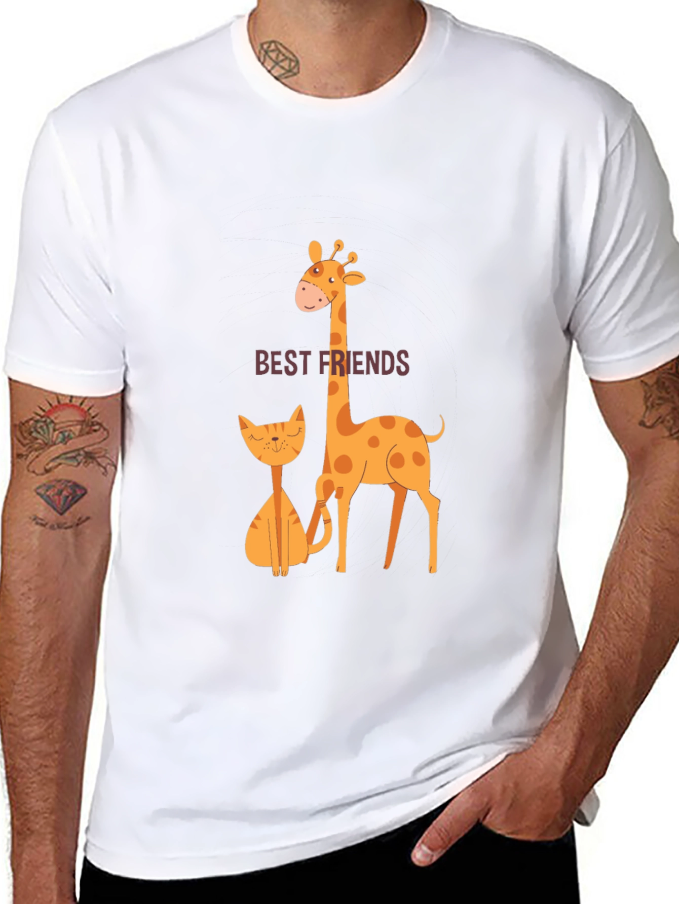 Best Friends Giraffe and Cat T-Shirt