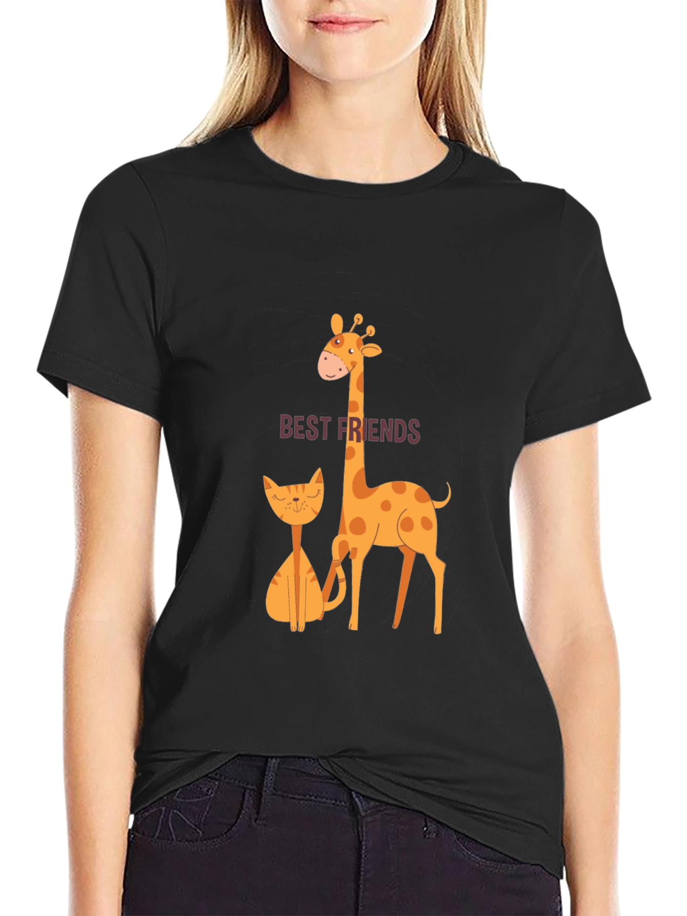 Best Friends Giraffe and Cat T-Shirt