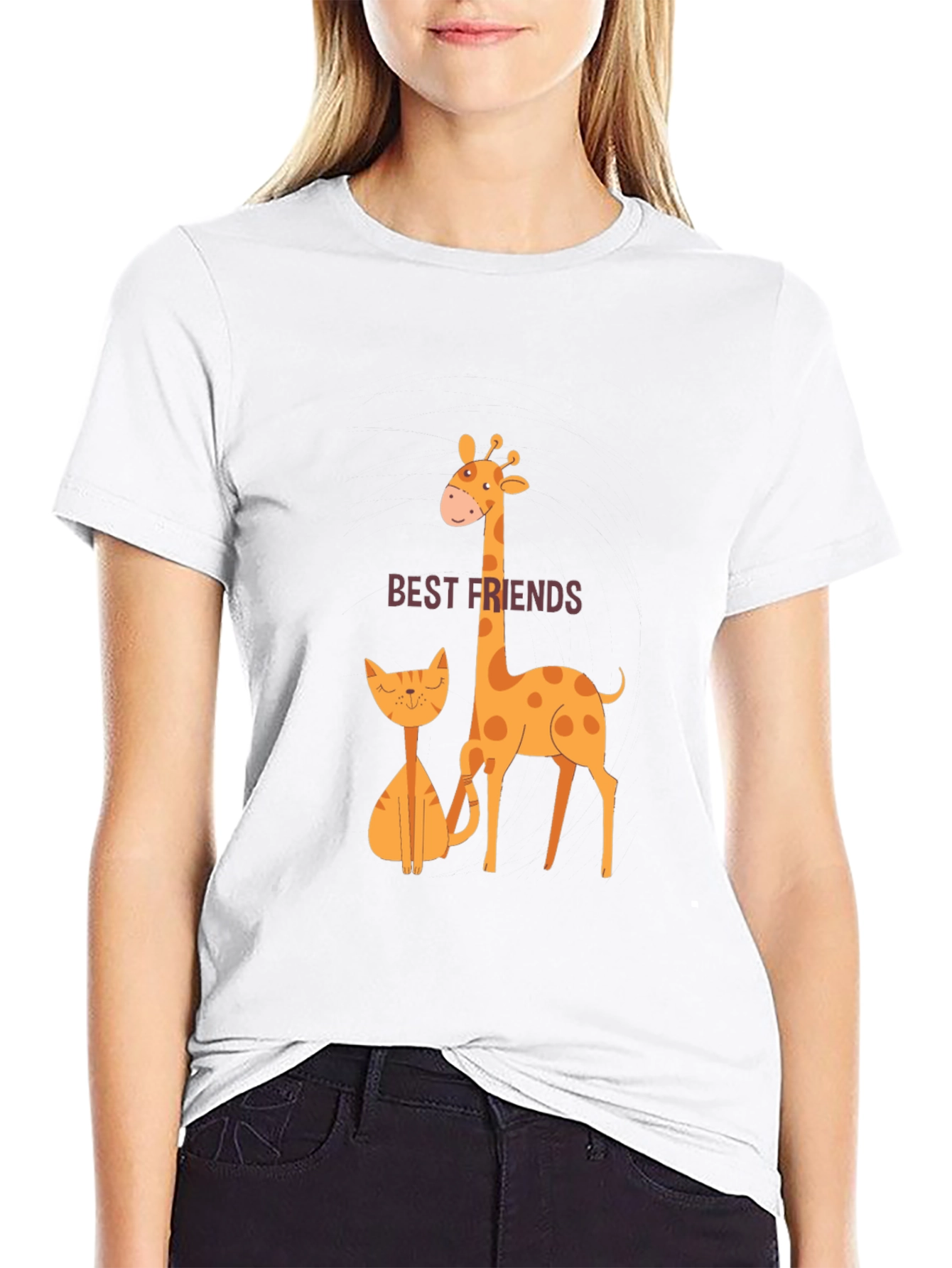 Best Friends Giraffe and Cat T-Shirt