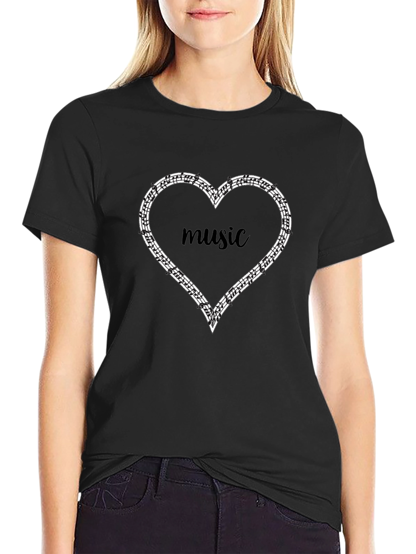 Music Lovers Heart Notes Graphic Tee