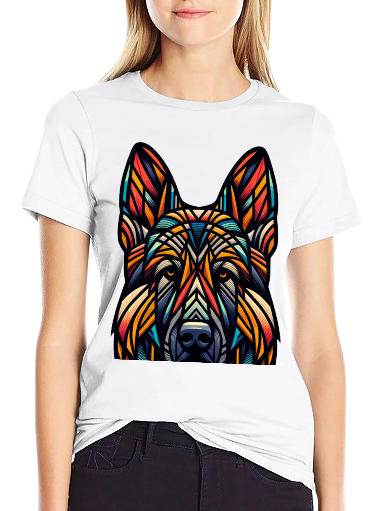 Geometric Dog Graphic Tee - Unique Design