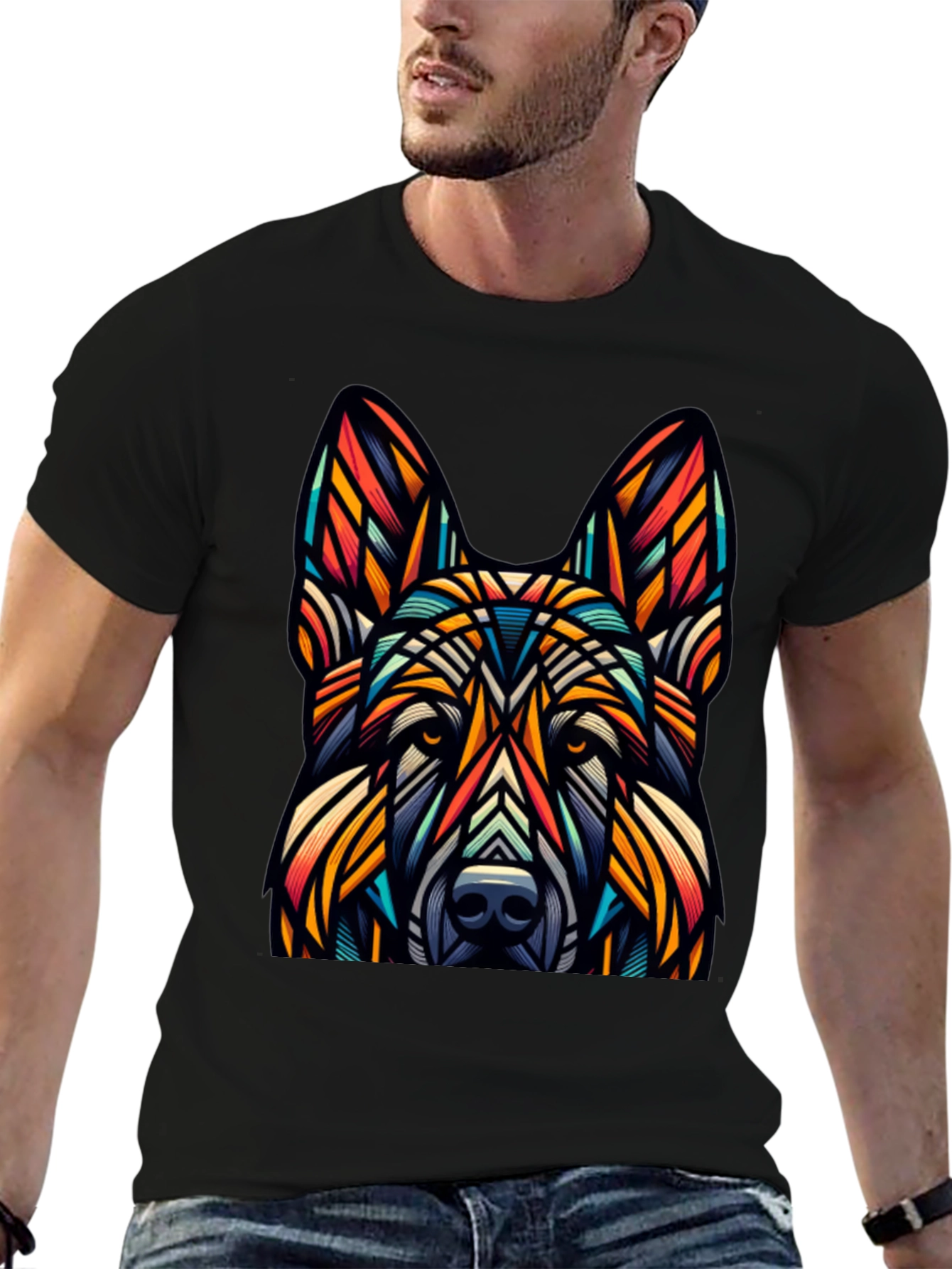 Geometric Dog Graphic Tee - Unique Design