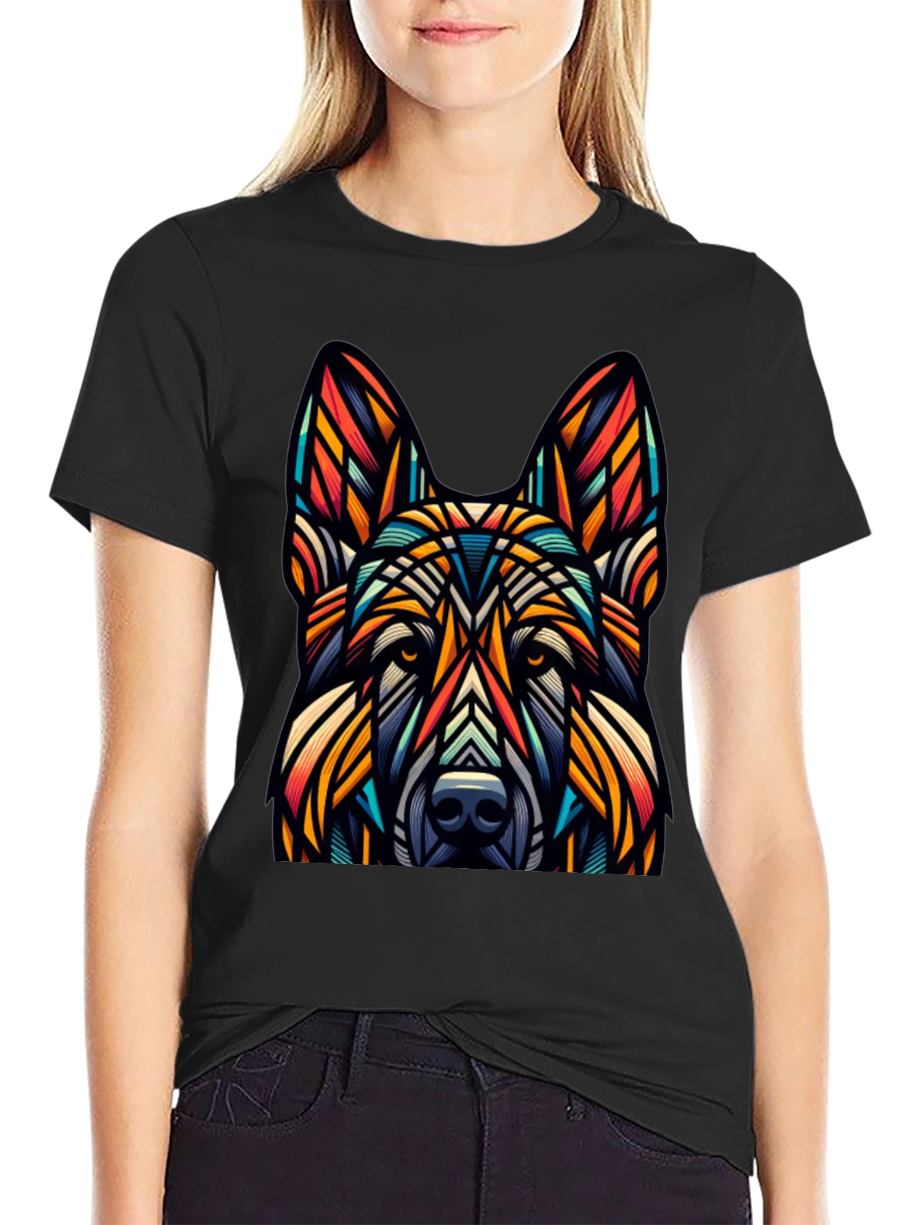 Geometric Dog Graphic Tee - Unique Design
