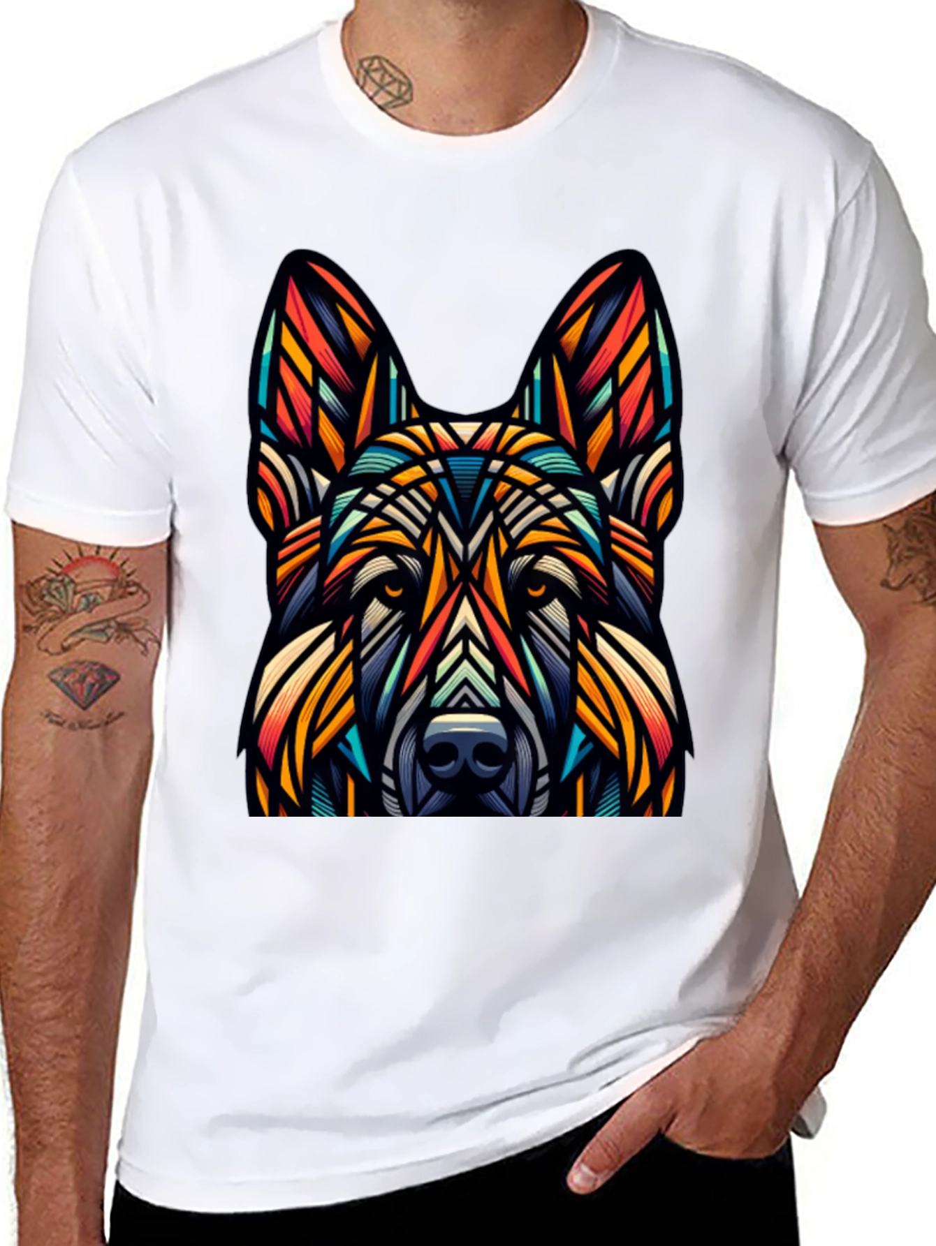 Geometric Dog Graphic Tee - Unique Design