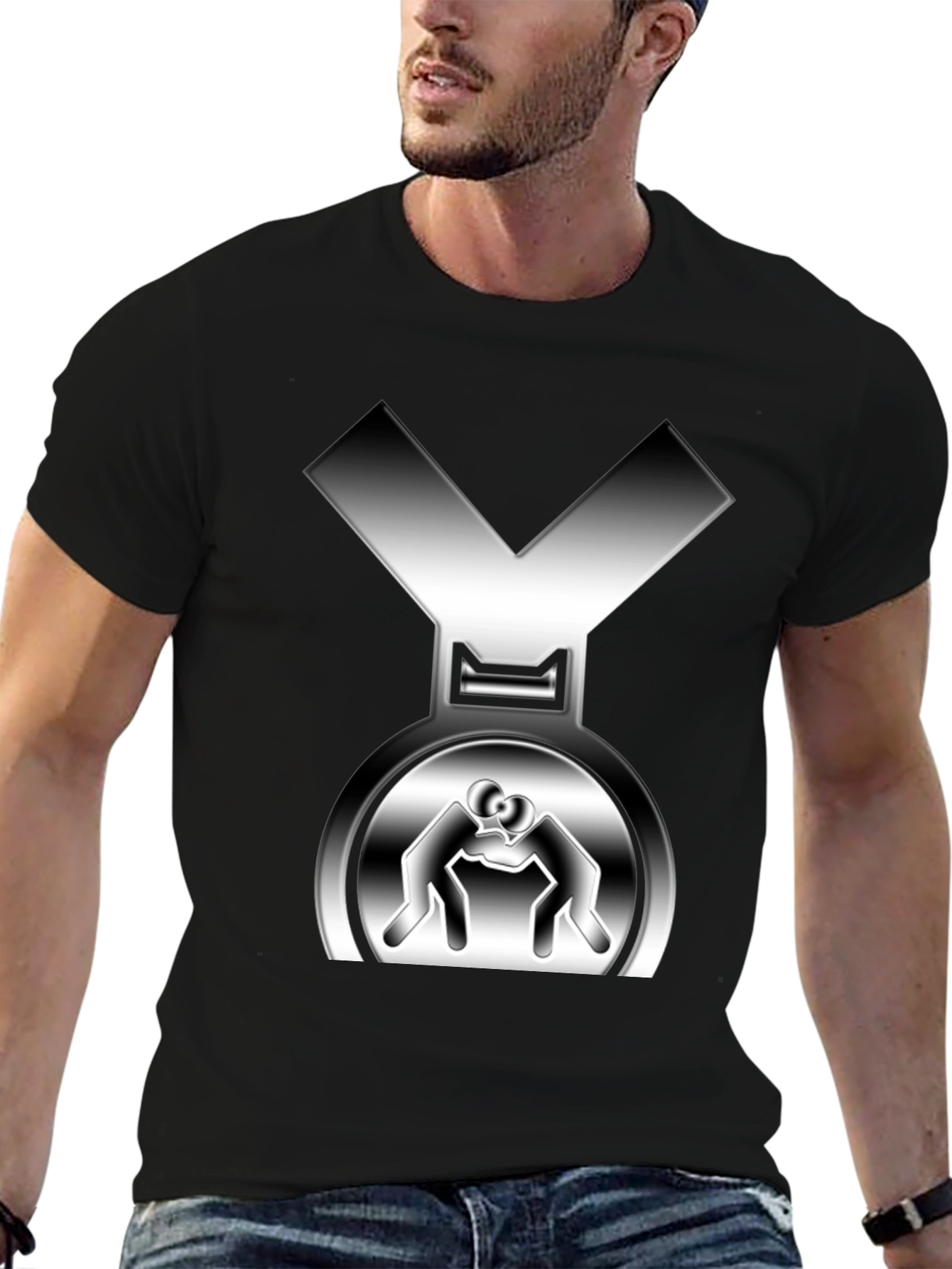 Wrestling Medal Graphic Tee - Mens Black T-Shirt