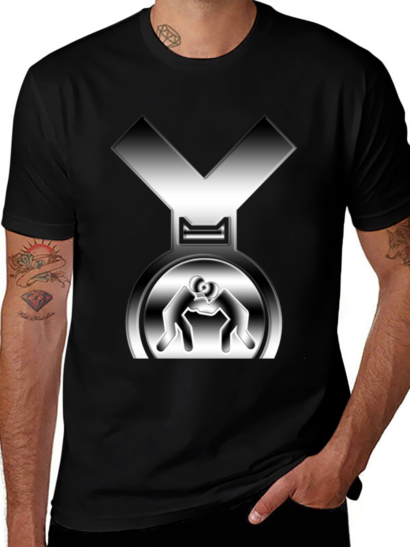 Wrestling Medal Graphic Tee - Mens Black T-Shirt