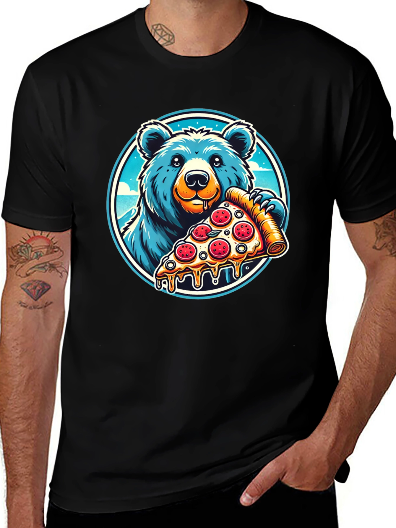 Bear Pizza T-Shirt - Funny Cartoon Graphic Tee