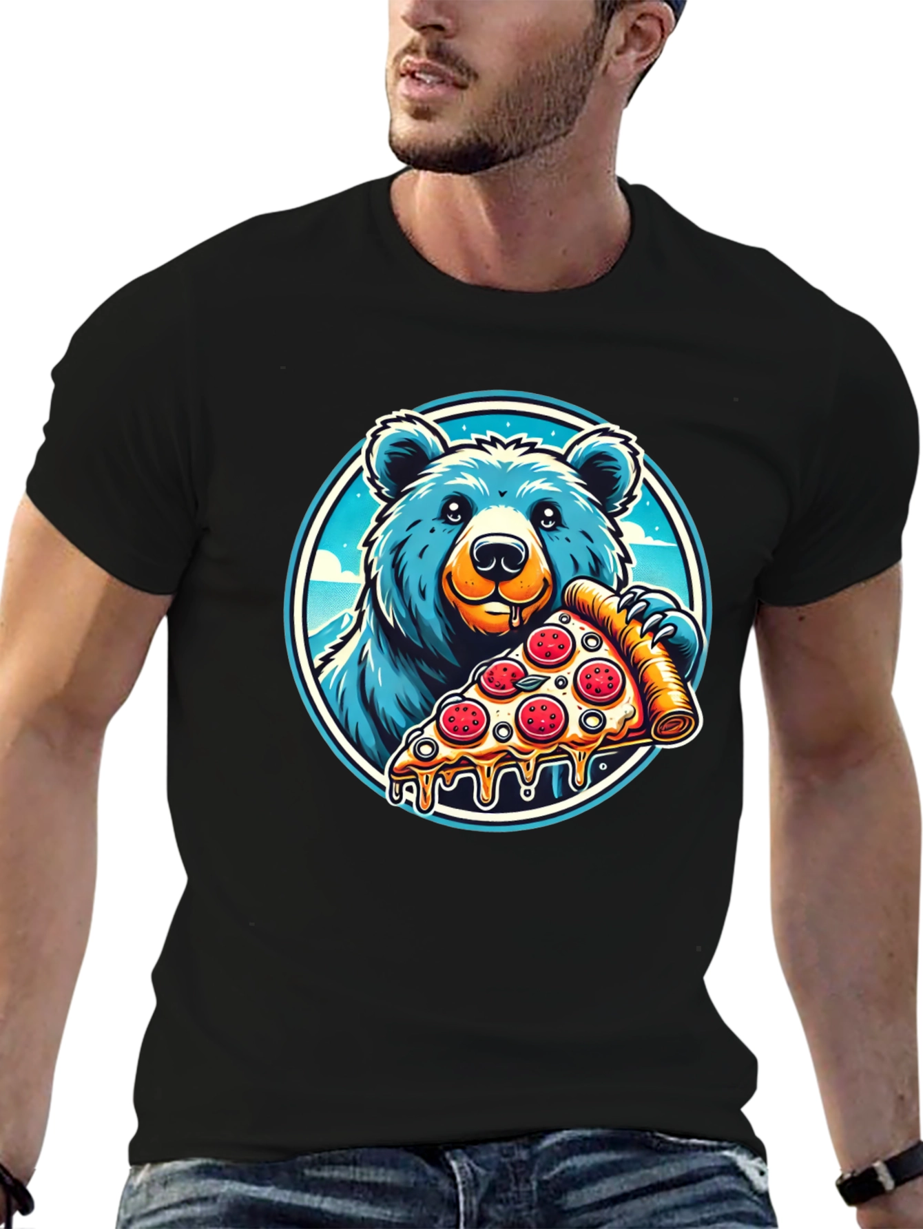 Bear Pizza T-Shirt - Funny Cartoon Graphic Tee