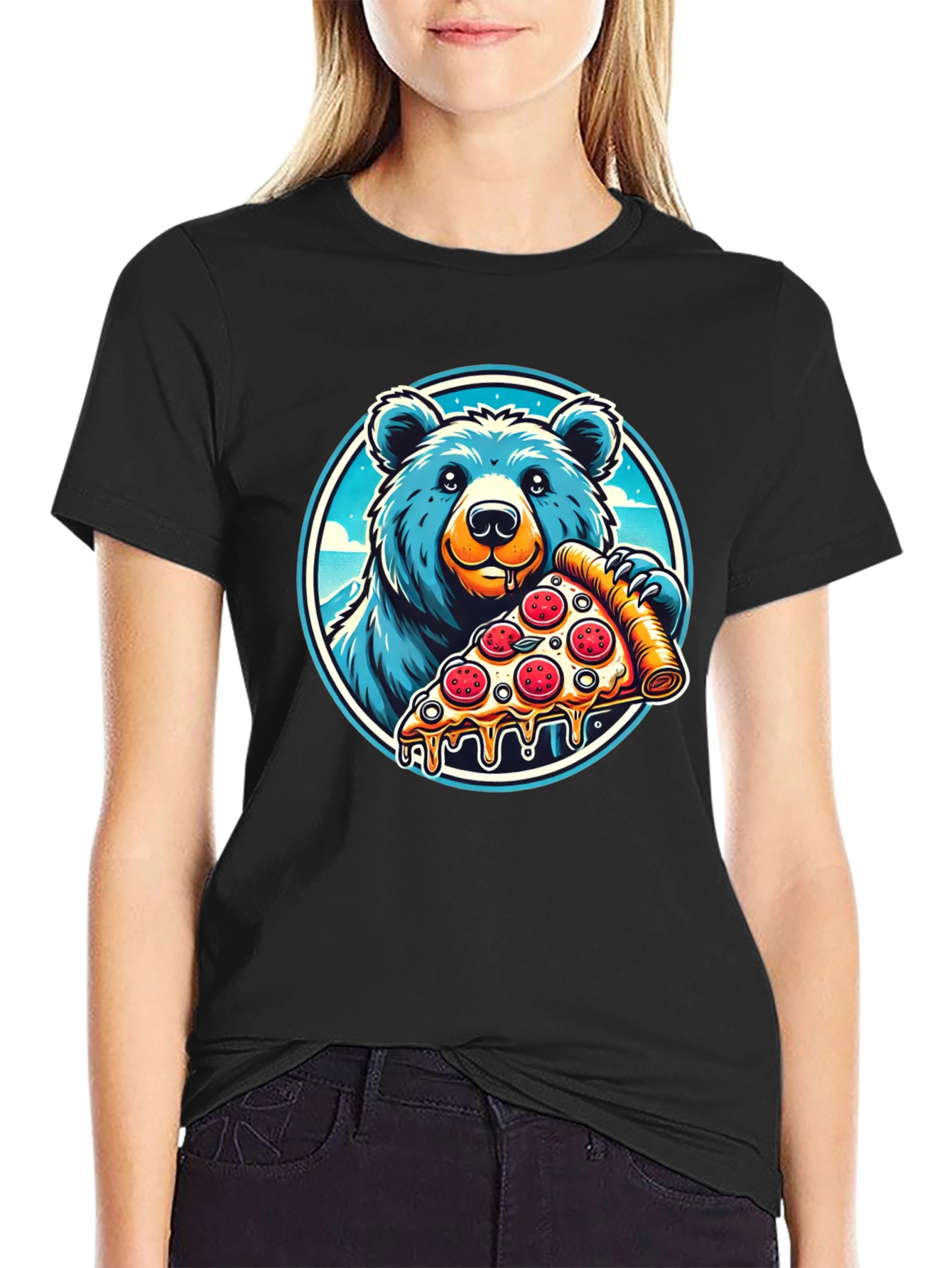 Bear Pizza T-Shirt - Funny Cartoon Graphic Tee