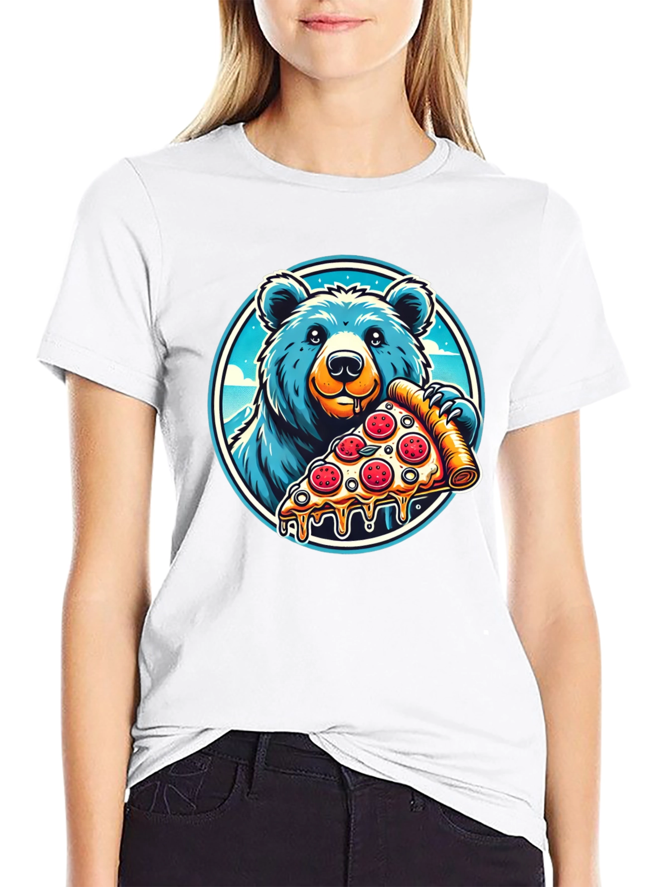 Bear Pizza T-Shirt - Funny Cartoon Graphic Tee