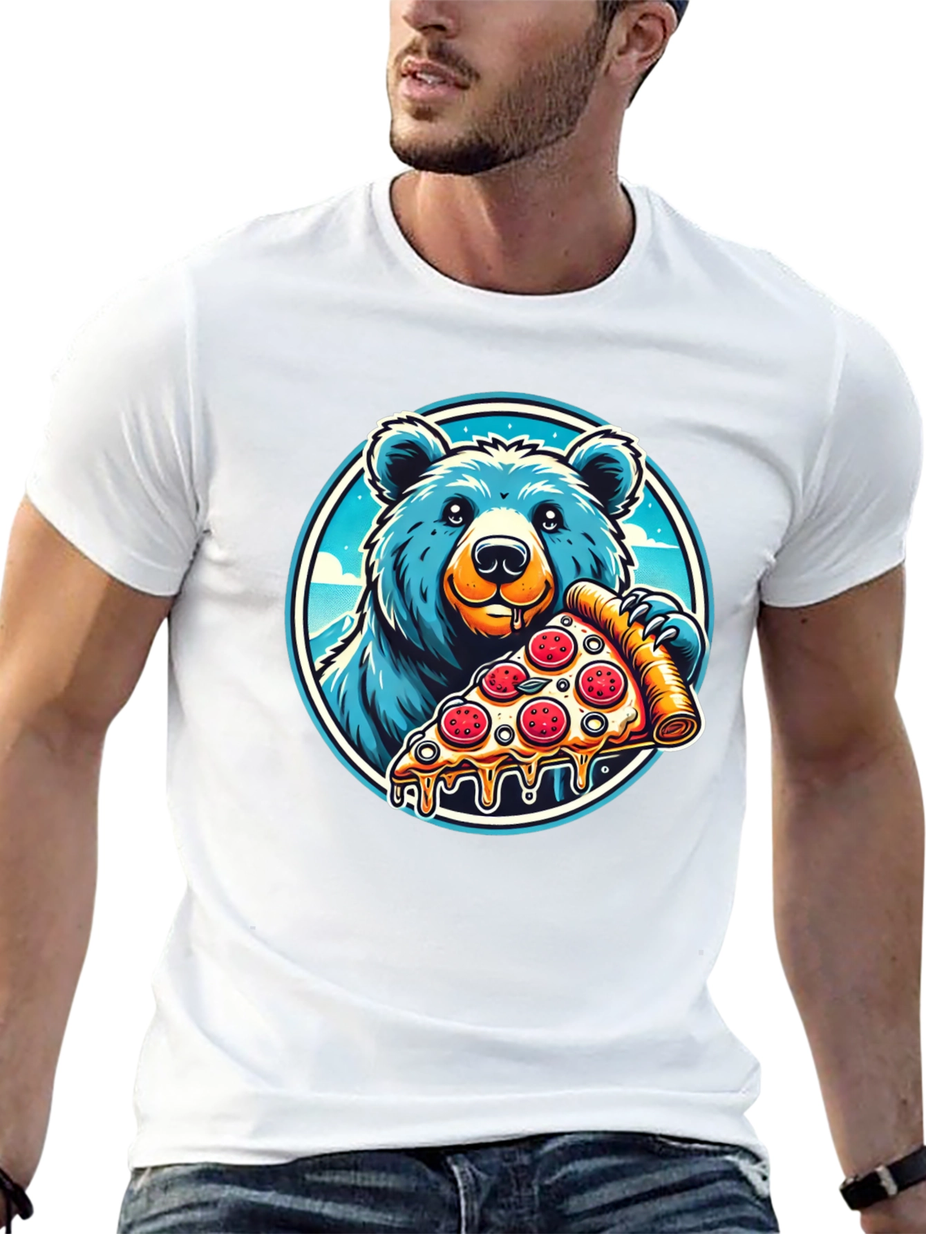 Bear Pizza T-Shirt - Funny Cartoon Graphic Tee