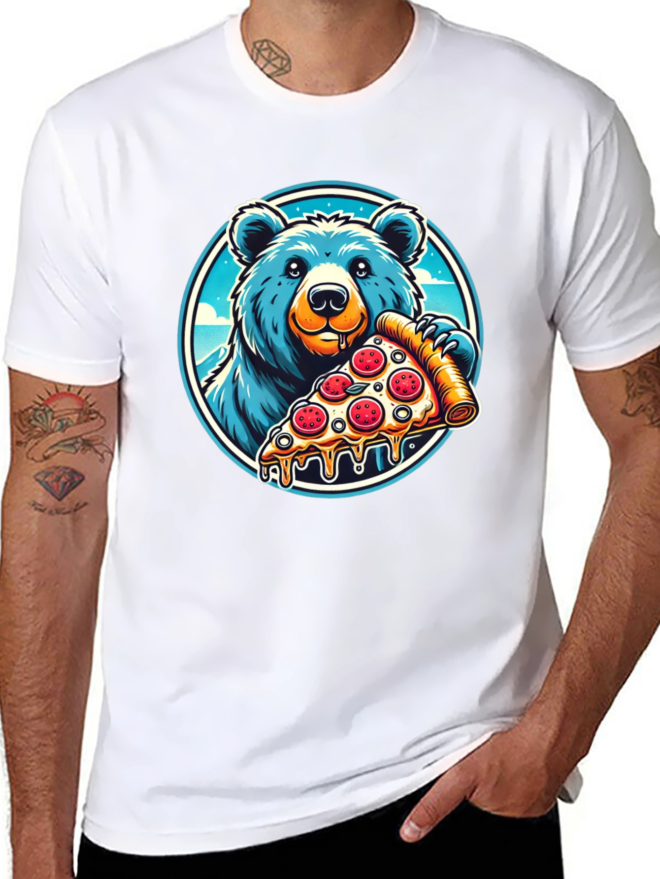 Bear Pizza T-Shirt - Funny Cartoon Graphic Tee