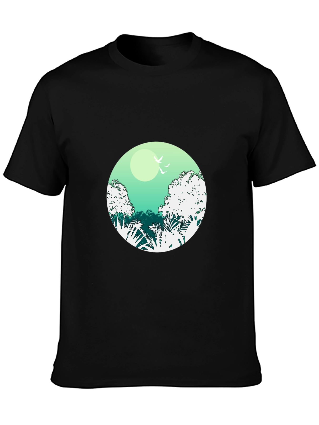 Nature Scene Graphic Tee - Soft Black Cotton Shirt