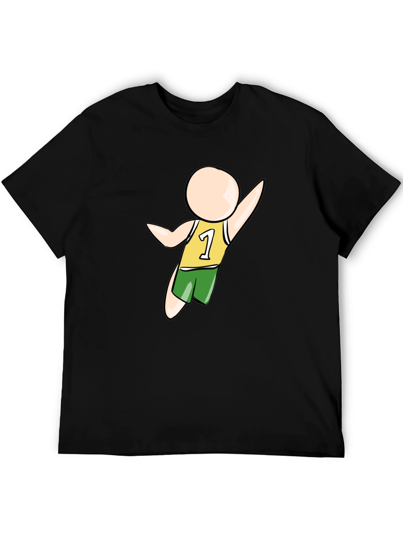Cartoon Athlete Graphic Black T-Shirt