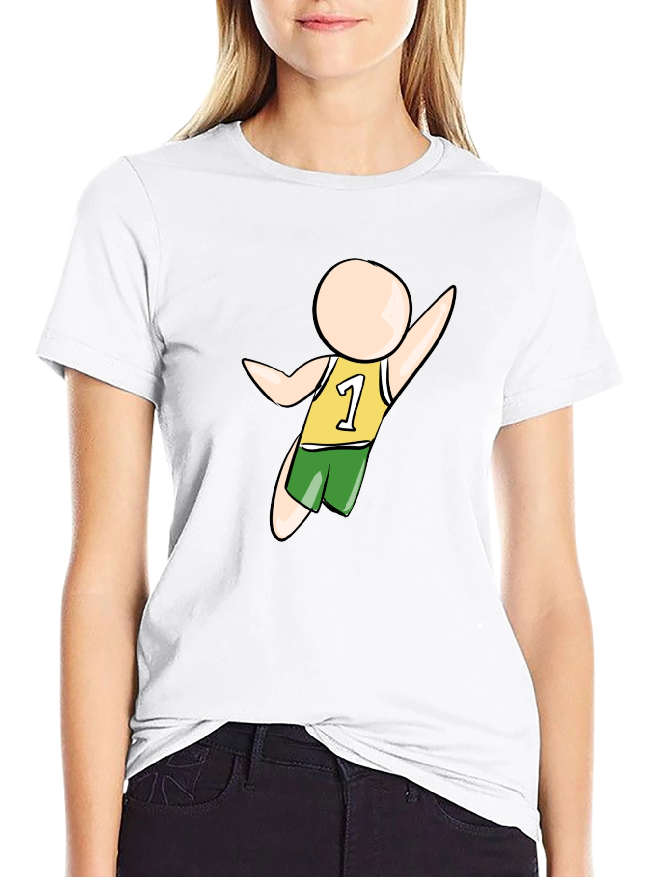 Cartoon Athlete Graphic Black T-Shirt