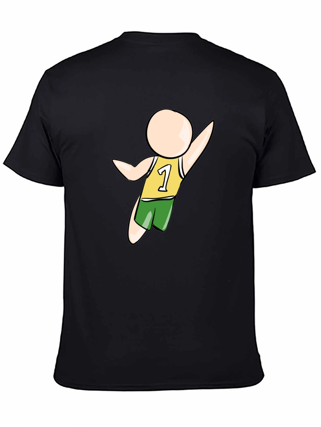 Cartoon Athlete Graphic Black T-Shirt