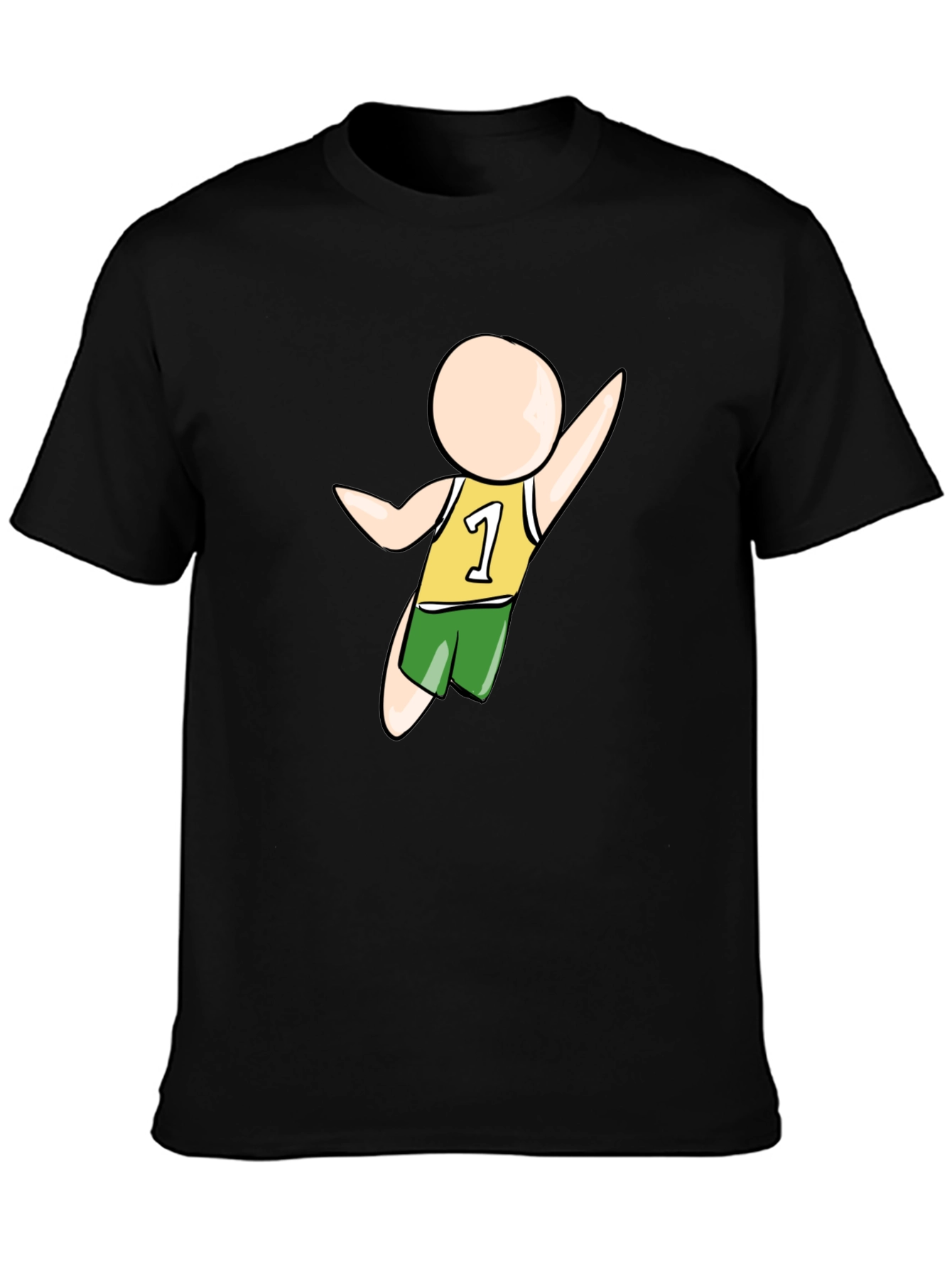 Cartoon Athlete Graphic Black T-Shirt