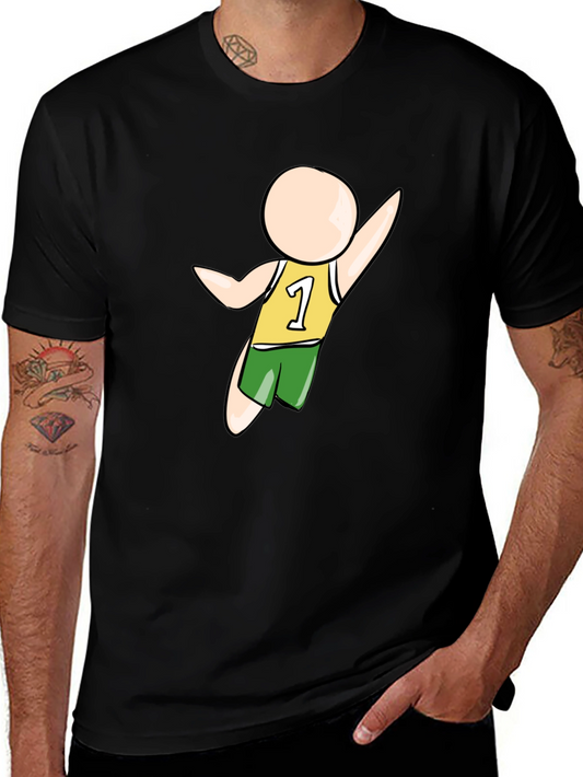 Cartoon Athlete Graphic Black T-Shirt