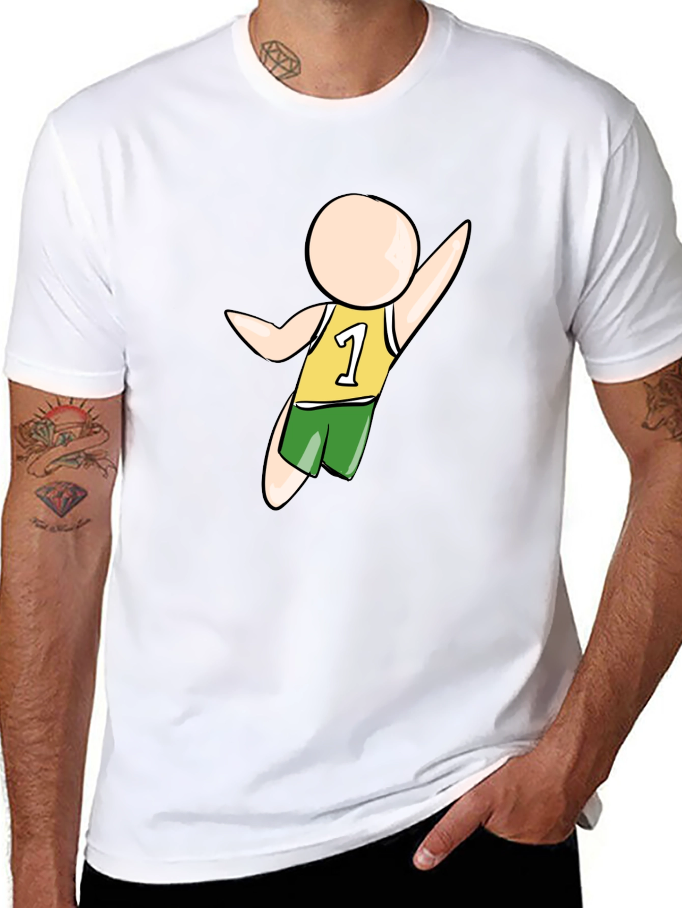 Cartoon Athlete Graphic Black T-Shirt