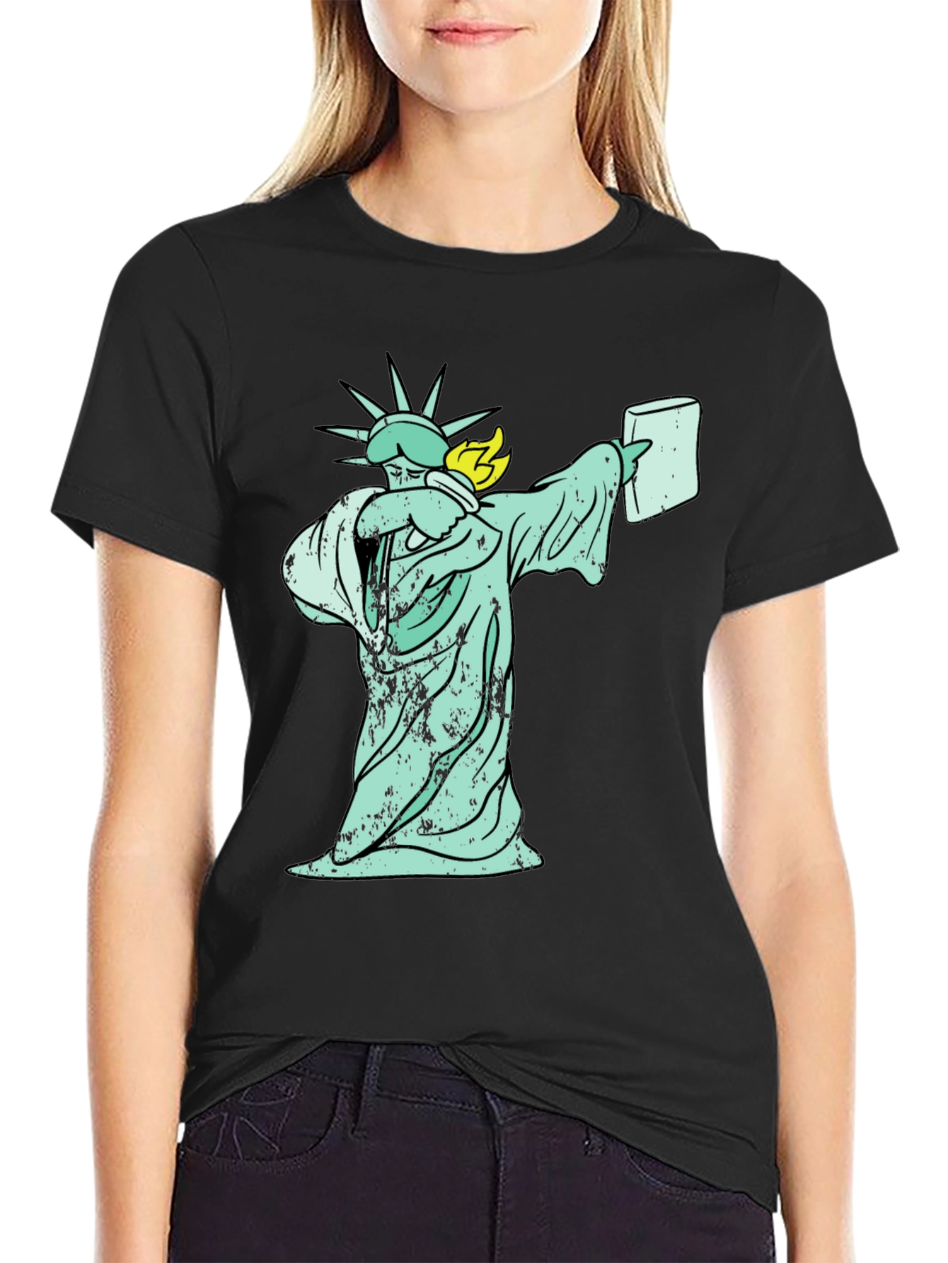Dabbing Liberty Graphic Tee - Black Cotton T-Shirt