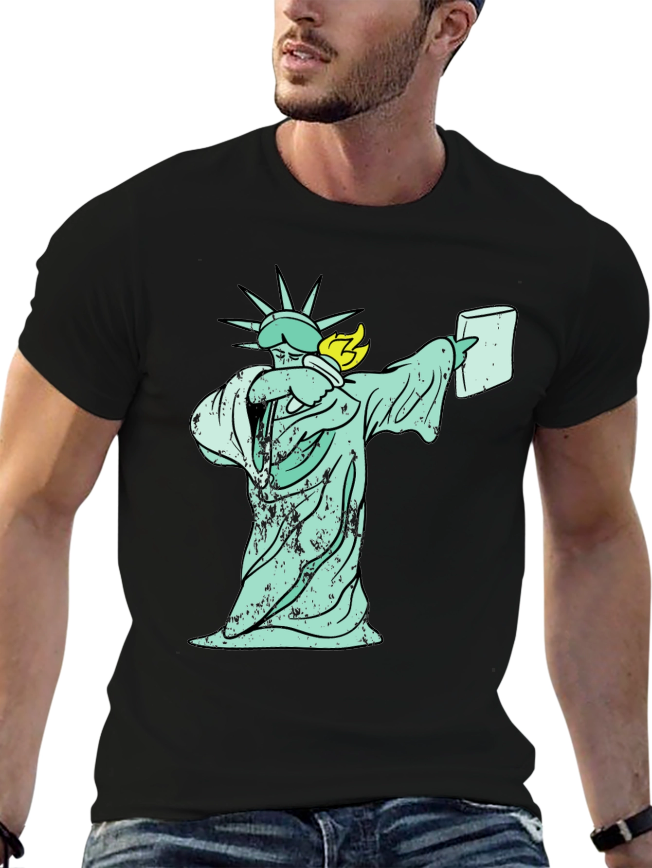 Dabbing Liberty Graphic Tee - Black Cotton T-Shirt