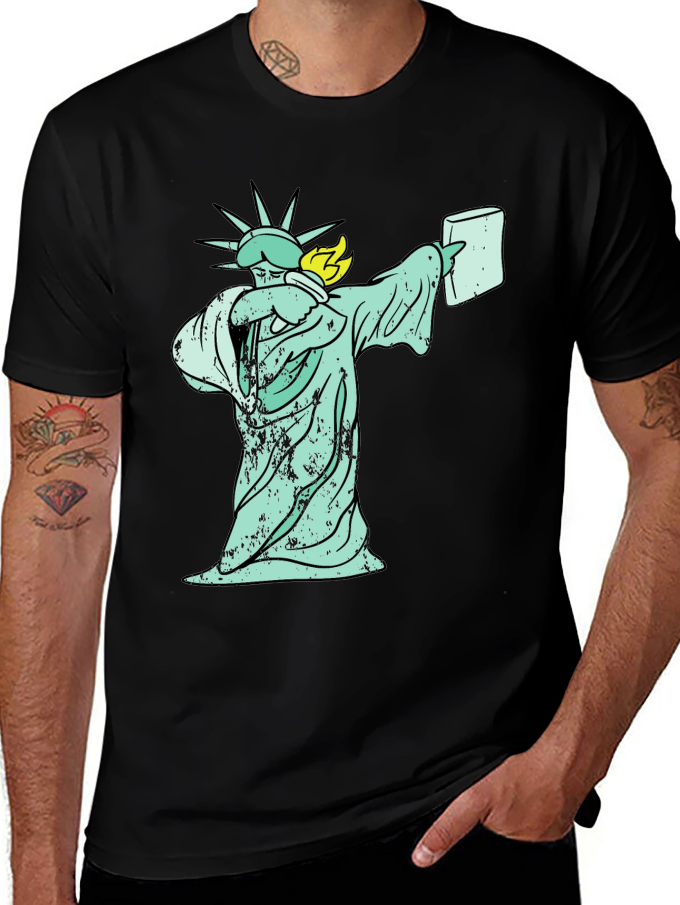 Dabbing Liberty Graphic Tee - Black Cotton T-Shirt